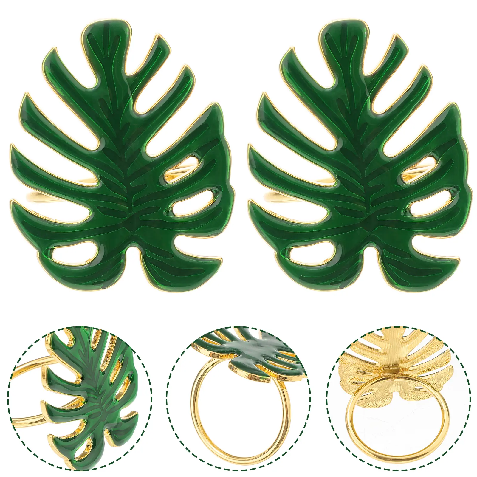 4pcs Green Turtle Leaf Napkin Rings Realistic Design for Banquet Wedding Party Metal Table Decoration Kitchen Bar Accessories