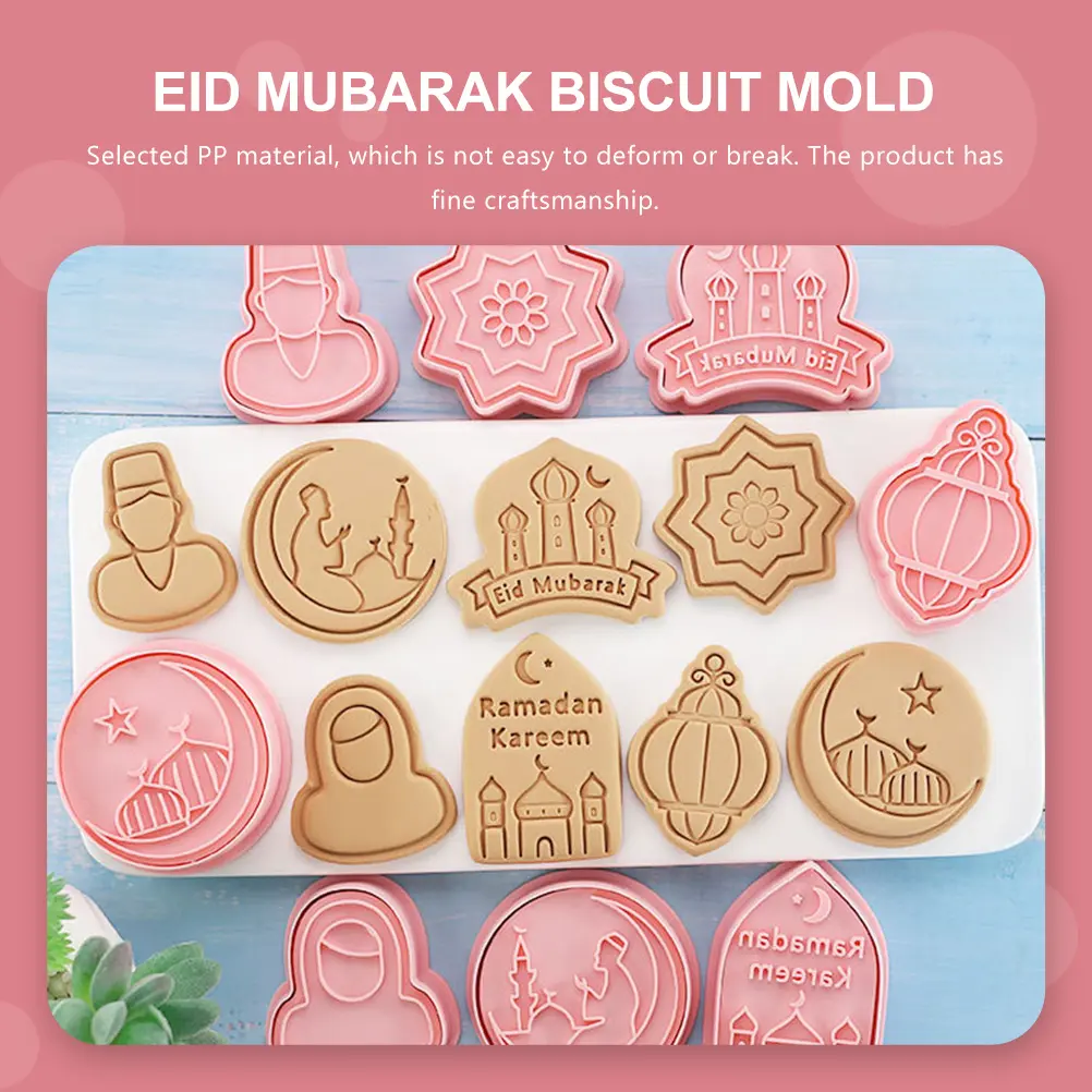 8 Pcs Biscuit Mold Cookie Non Stick Easy Demould DIY Baking Supplies Pink Ramadan Eid Mubarak Chocolate Tool