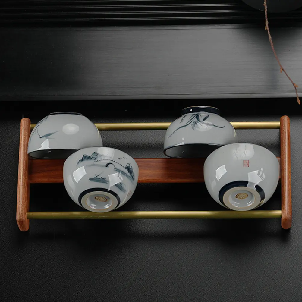 Wooden Teacup Holder High Quality Desktop ganizer Shelf Cup Drying Rack Ceremony Accessories Storage Rack Wooden Material