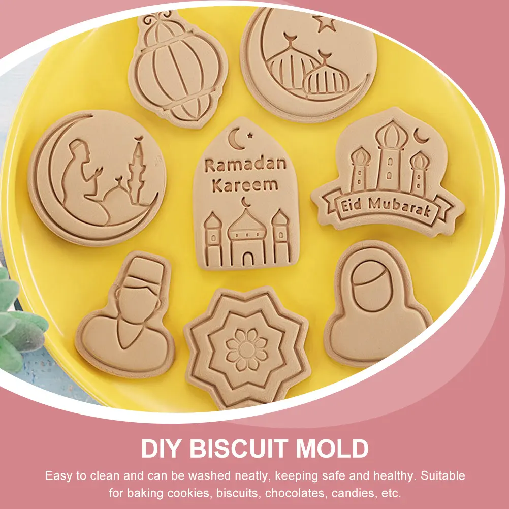 8 Pcs Biscuit Mold Cookie Non Stick Easy Demould DIY Baking Supplies Pink Ramadan Eid Mubarak Chocolate Tool