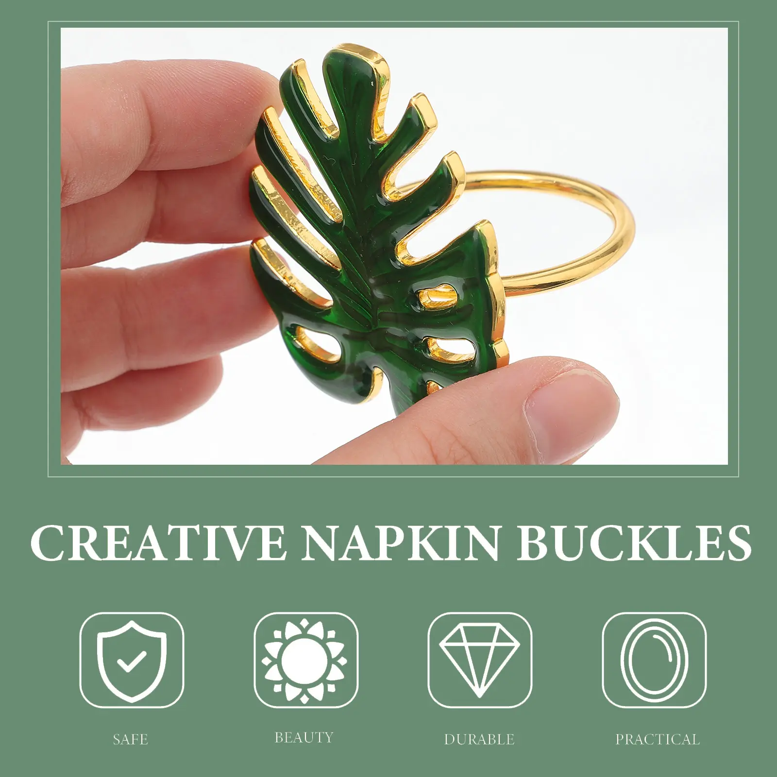 4pcs Green Turtle Leaf Napkin Rings Realistic Design for Banquet Wedding Party Metal Table Decoration Kitchen Bar Accessories
