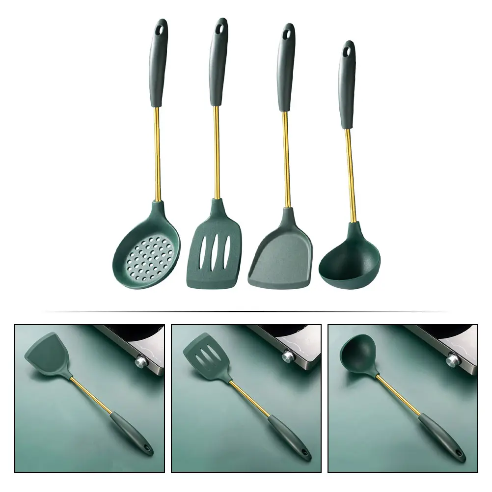 Silicone Kitchenware Utensils Set Stainless Steel Cooking Wok Tools Stir Fry Spoon Practical Kitchen Gadgets Cookware