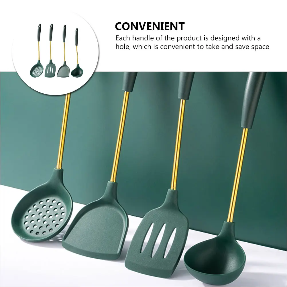 Silicone Kitchenware Utensils Set Stainless Steel Cooking Wok Tools Stir Fry Spoon Practical Kitchen Gadgets Cookware