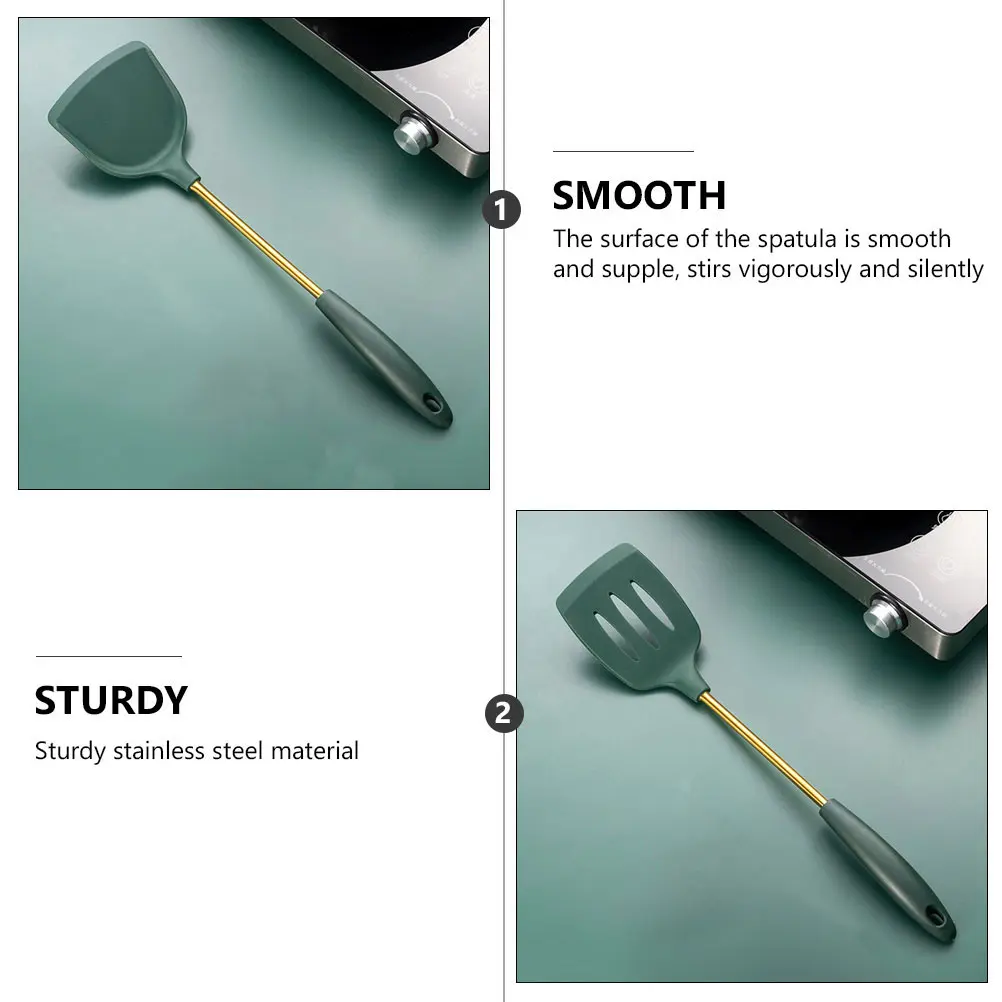 Silicone Kitchenware Utensils Set Stainless Steel Cooking Wok Tools Stir Fry Spoon Practical Kitchen Gadgets Cookware