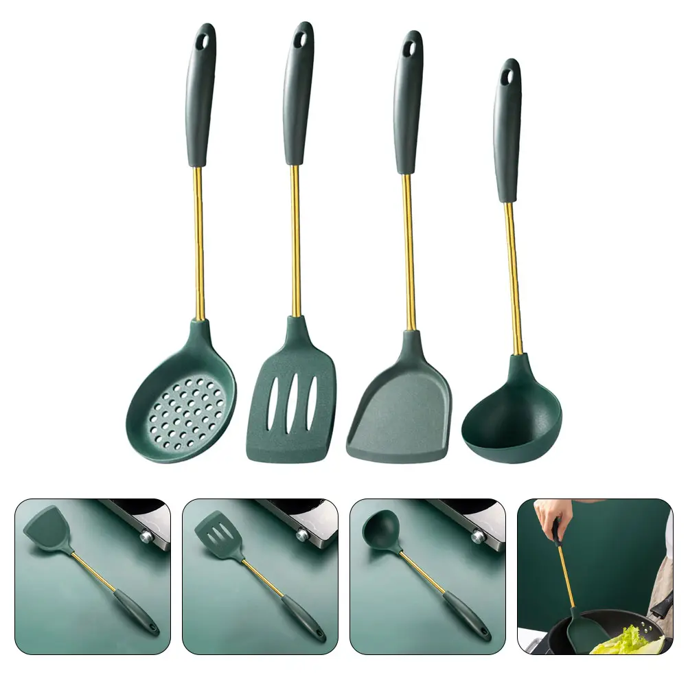 Silicone Kitchenware Utensils Set Stainless Steel Cooking Wok Tools Stir Fry Spoon Practical Kitchen Gadgets Cookware