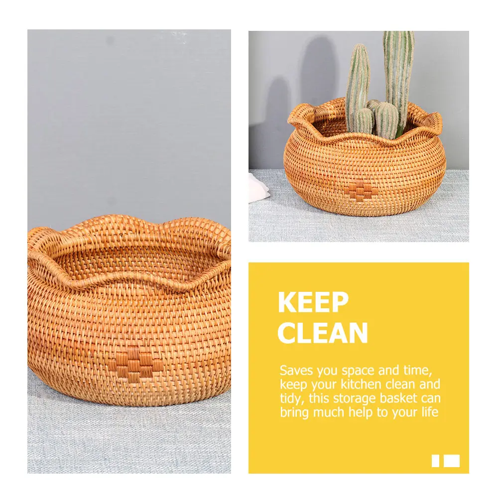 Rattan Woven Fruit Basket Storage Container Lightweight Easy Clean Multi Function Food Plant Vase Decorative Holder Straw