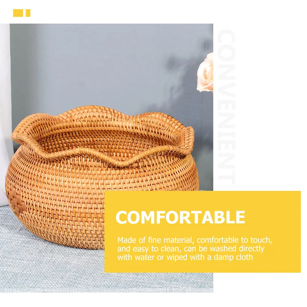 Rattan Woven Fruit Basket Storage Container Lightweight Easy Clean Multi Function Food Plant Vase Decorative Holder Straw