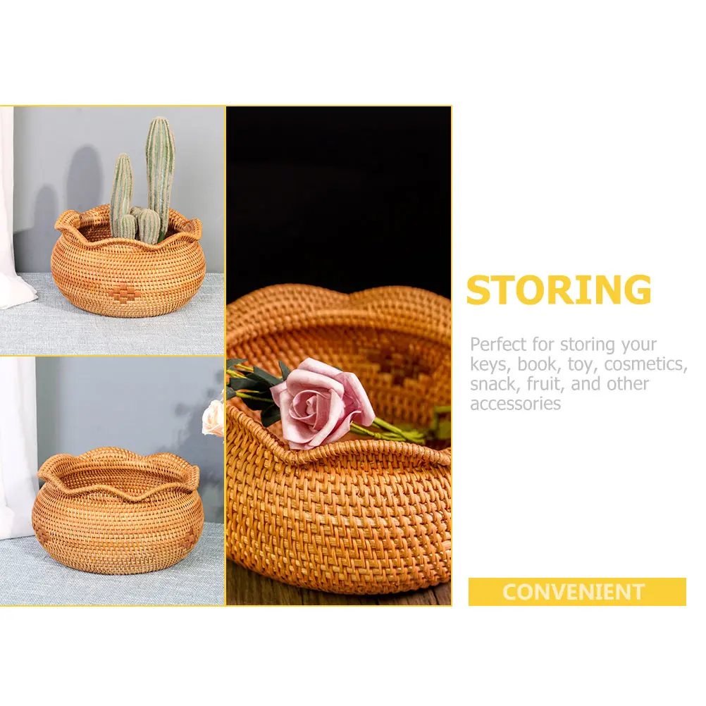 Rattan Woven Fruit Basket Storage Container Lightweight Easy Clean Multi Function Food Plant Vase Decorative Holder Straw