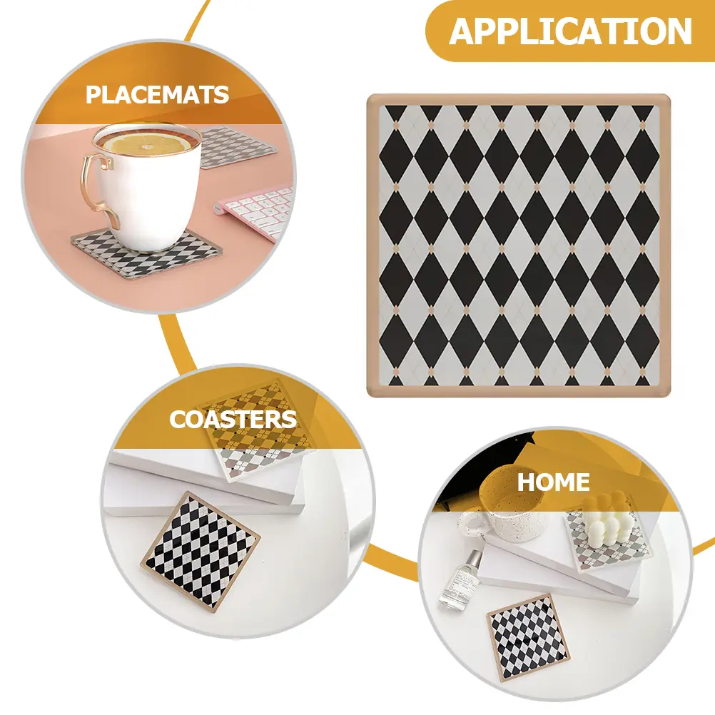 Heat Insulated Placemat Retro Black White Rhombus Coaster Mat Mold Resistant Tableware Pad Anti Scald Dining Supplies