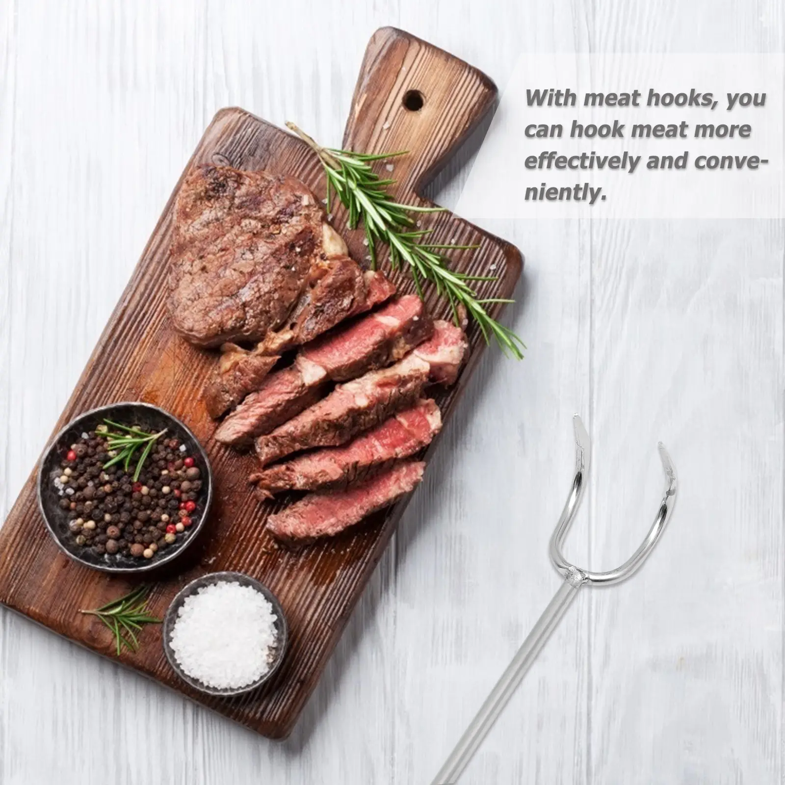 2pcs Stainless Steel Meat Hooks Durable Easy Insert Clean BBQ Roast Pork Ham Chicken Goose Kitchen Supplies Long Use