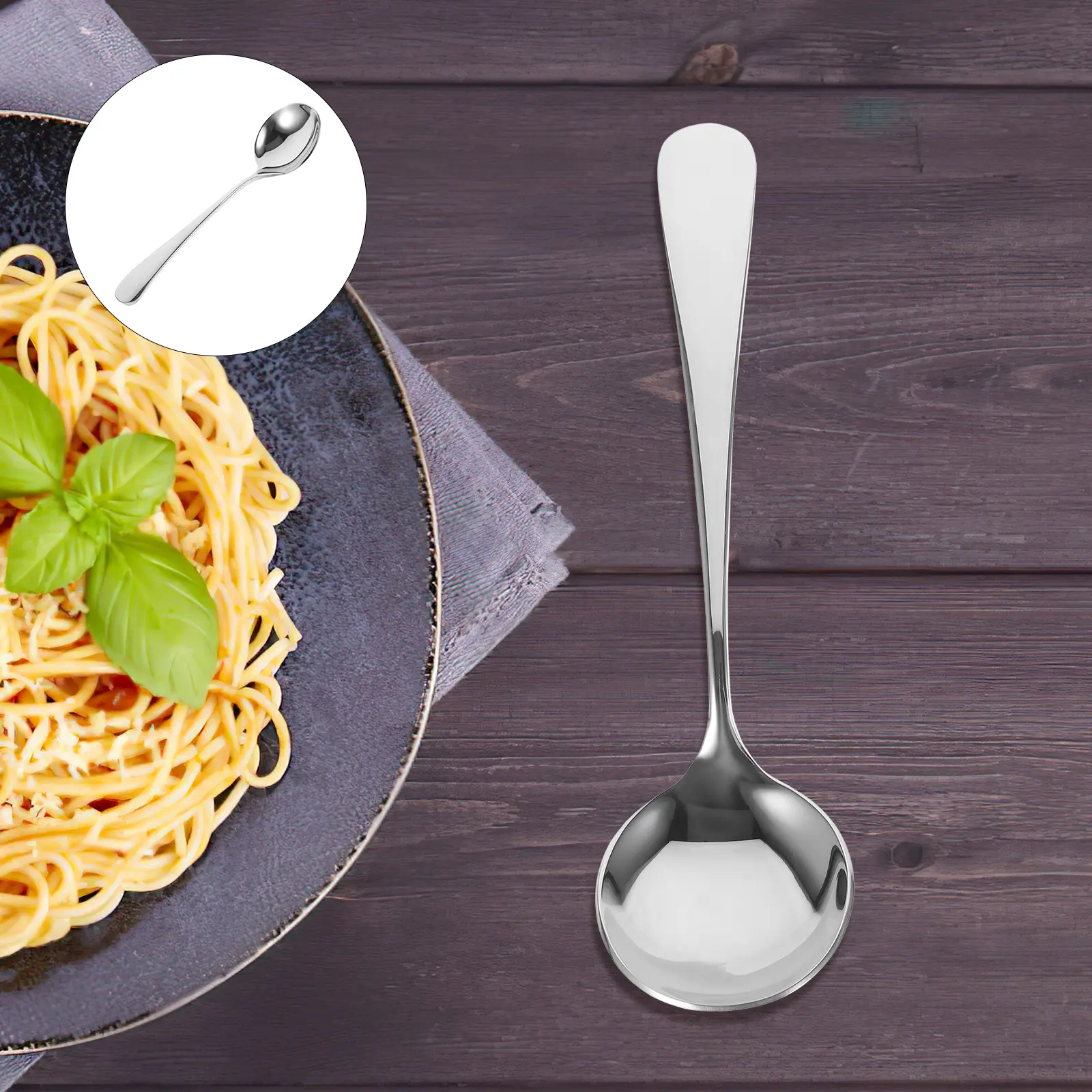Stainless Steel Soup Spoon 3 5mm Thick Silver Kitchen Tool for Serving Ramen Porridge Multi function h held thick food spoon