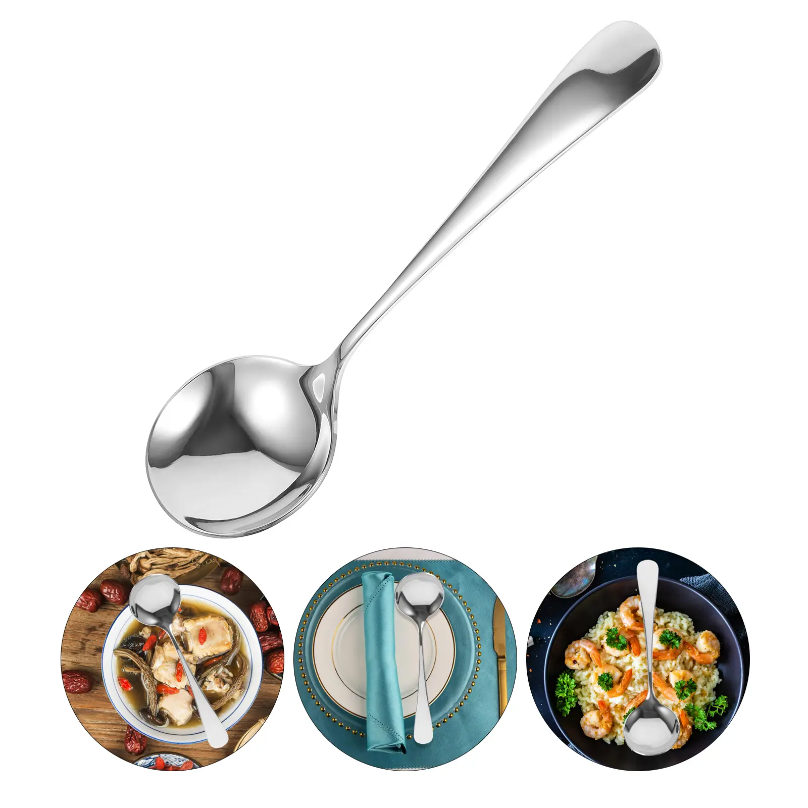 Stainless Steel Soup Spoon 3 5mm Thick Silver Kitchen Tool for Serving Ramen Porridge Multi function h held thick food spoon