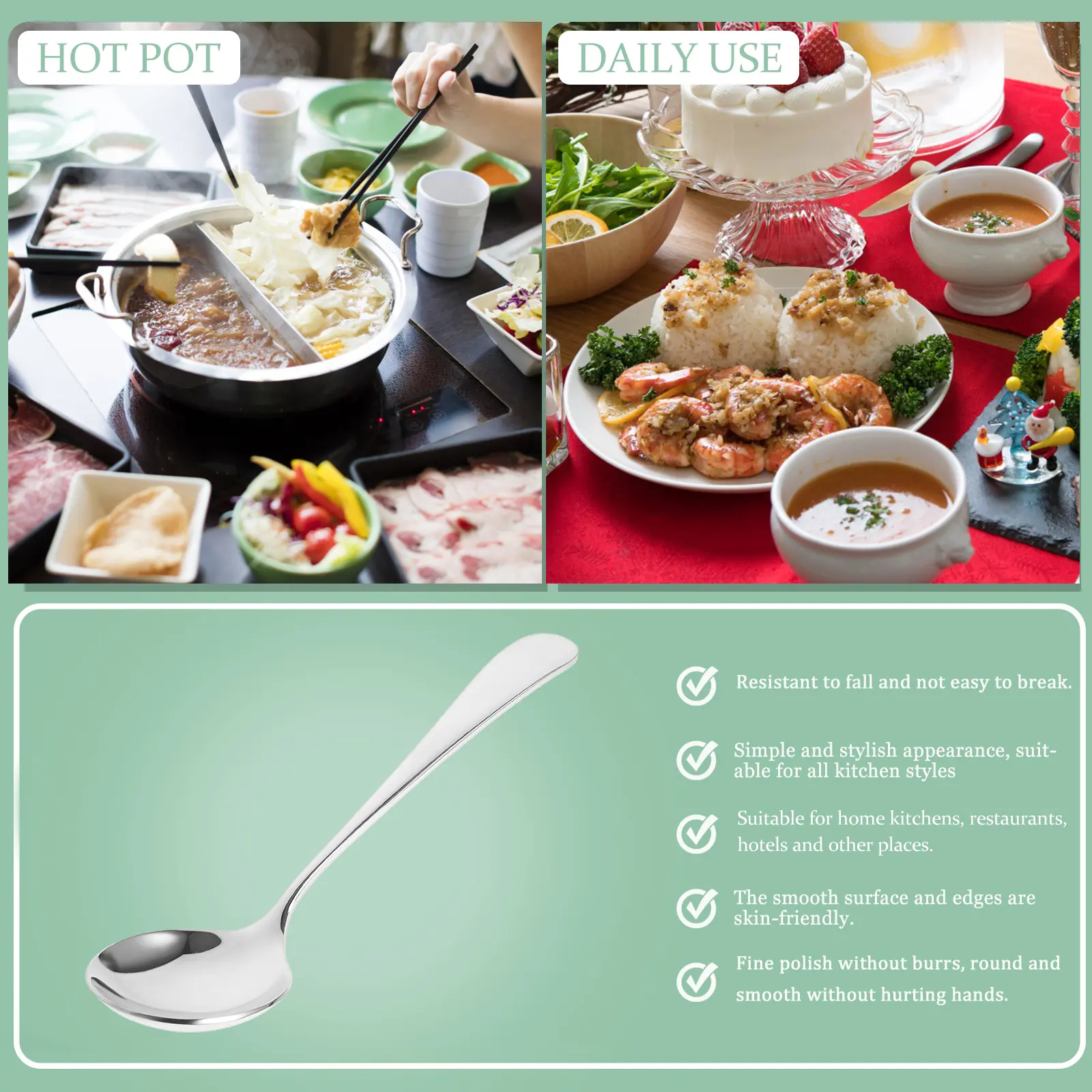 Stainless Steel Soup Spoon 3 5mm Thick Silver Kitchen Tool for Serving Ramen Porridge Multi function h held thick food spoon