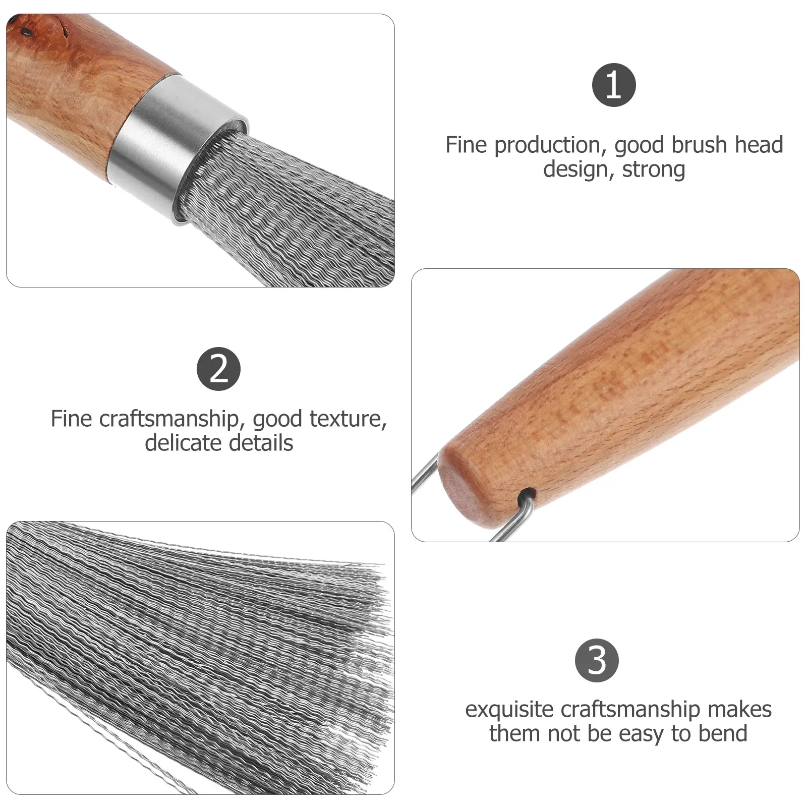Wooden Handle Pot Brush Stainless Steel Scrubbers for Skillet Cleaning Kitchen Tools Multi Use Clean Dishes Pans Practical