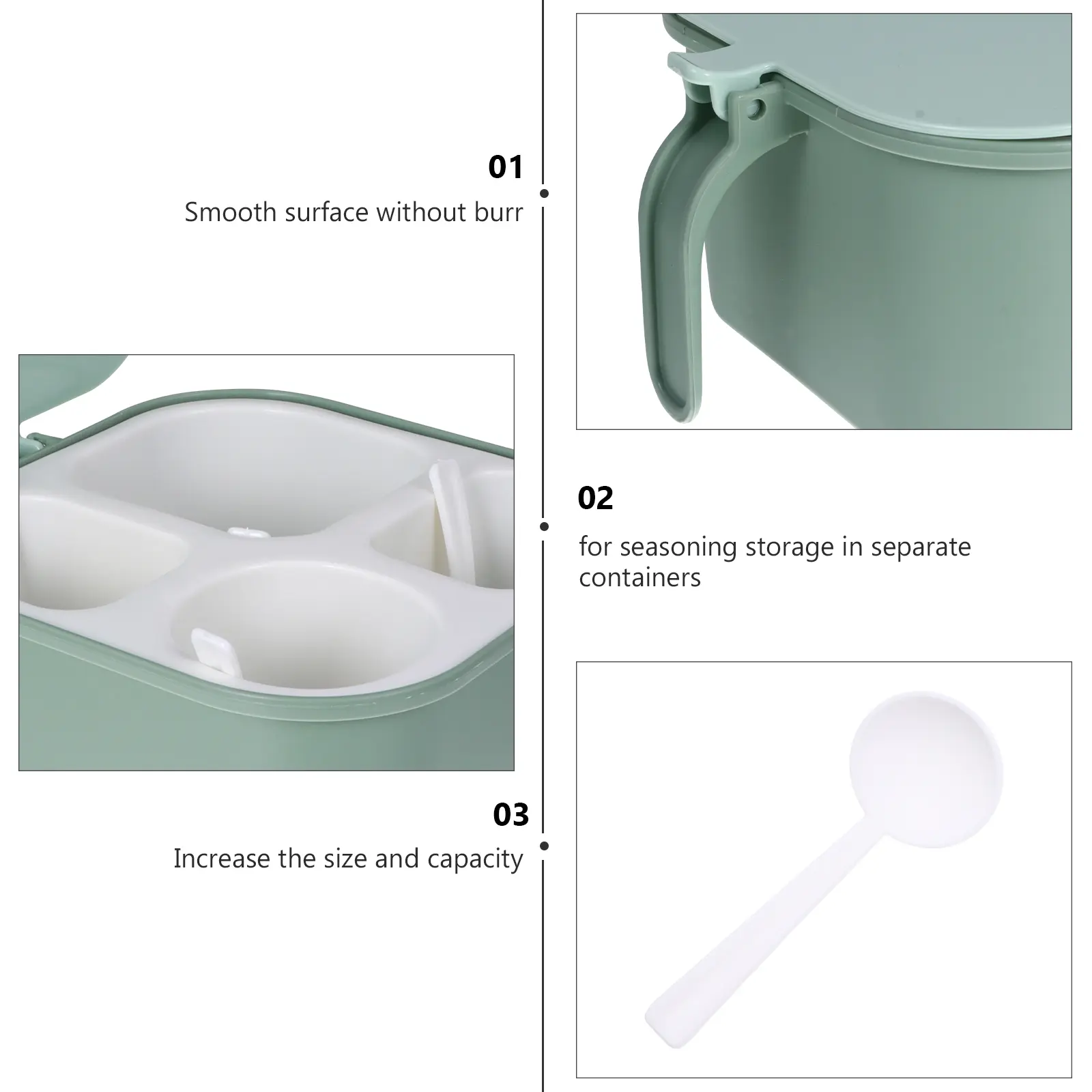 1 set Box with Lid Spice Storage Container Kitchen Organizer Tool Removable Compartments for Salt Sugar Garlic for Seasoning