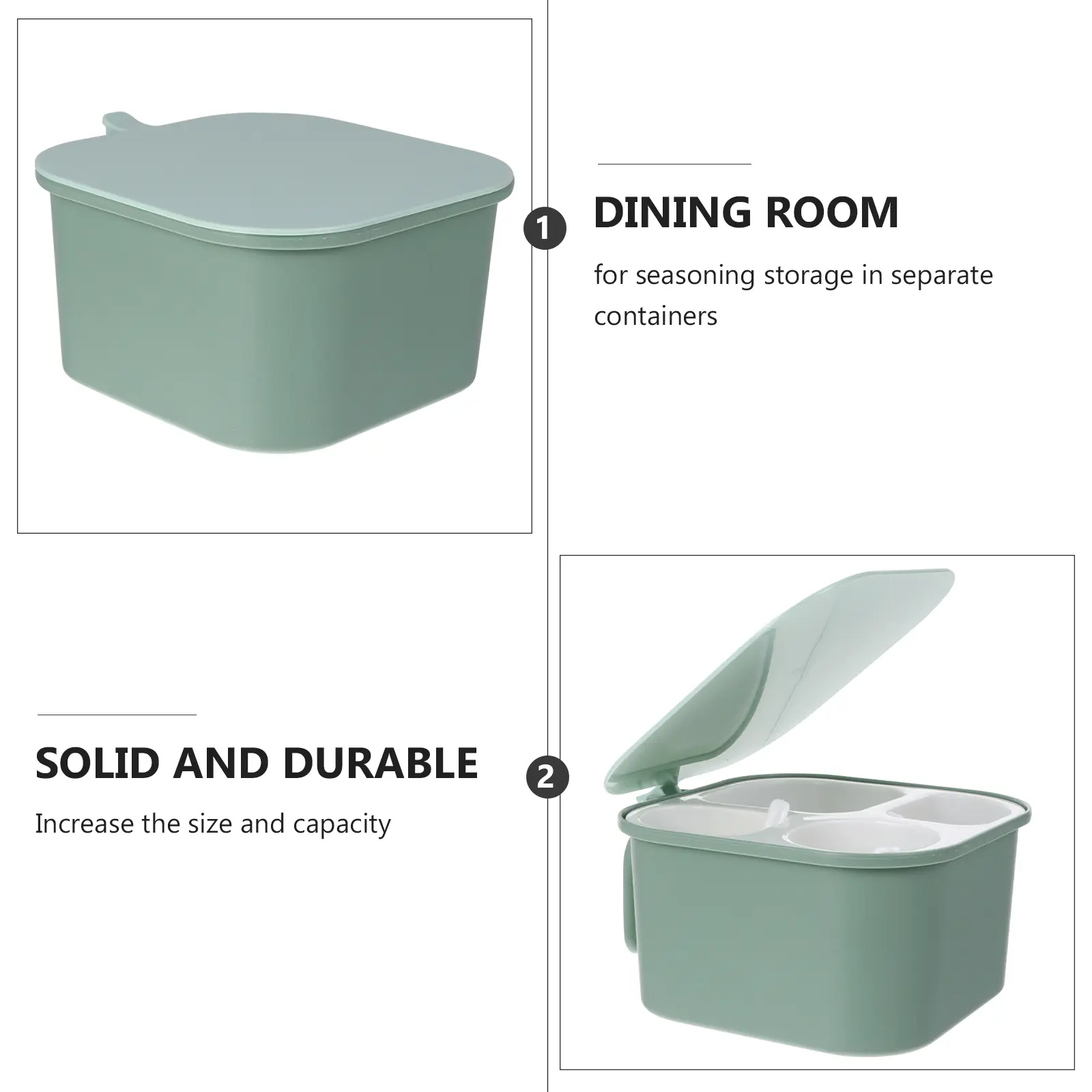 1 set Box with Lid Spice Storage Container Kitchen Organizer Tool Removable Compartments for Salt Sugar Garlic for Seasoning