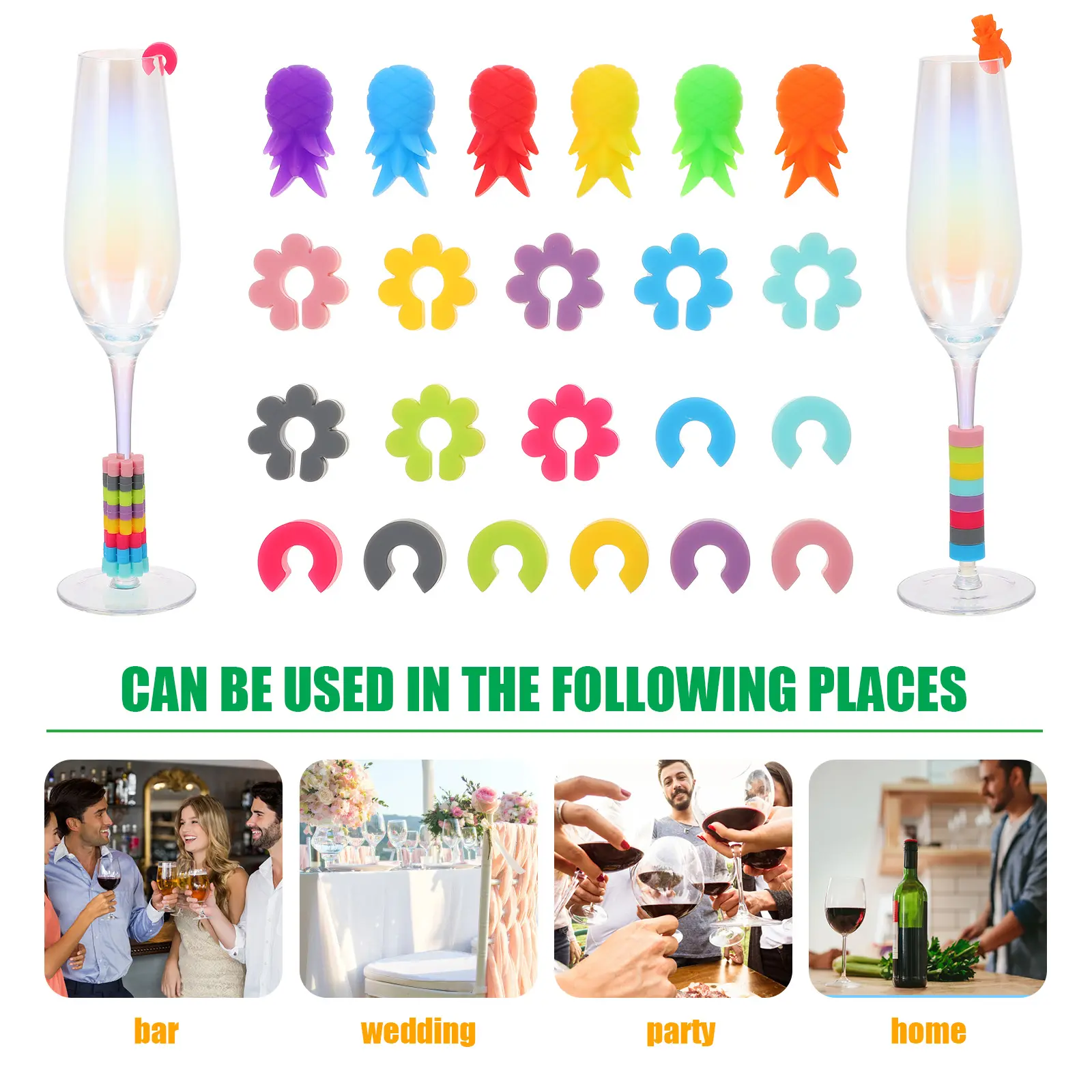 22pcs Glass Markers Silicone Cup Identifiers Cartoon Drink Tags Reusable Recognizers Party Tools
