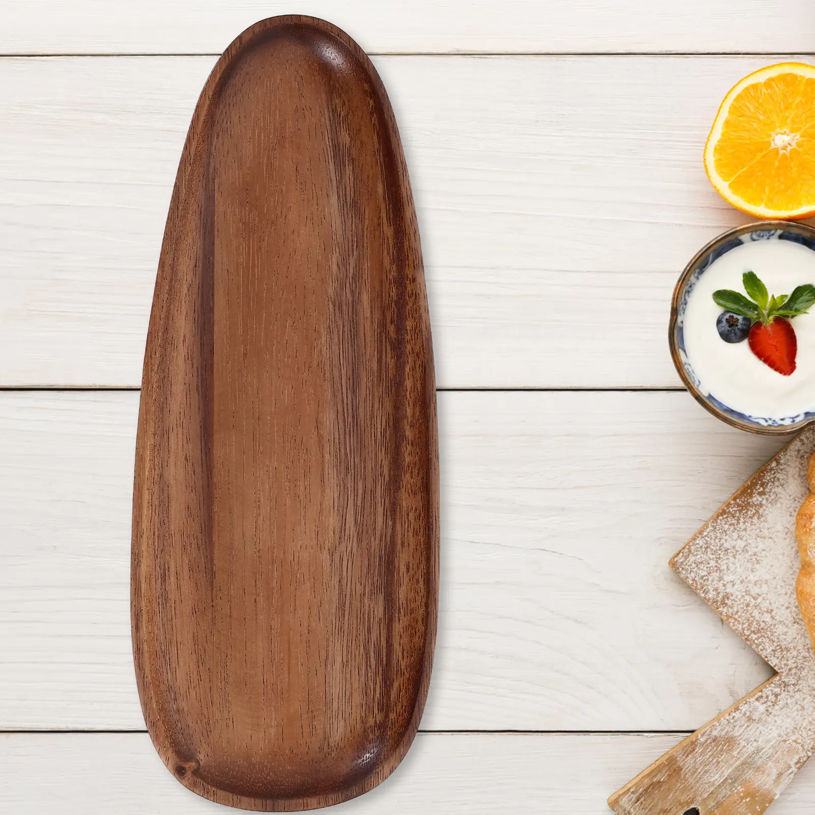Irregular Acacia Wood Tray 30x12x2 cm Fruit Snack Plate Versatile Home Kitchen Bar Restaurant Use Easy Clean Wooden