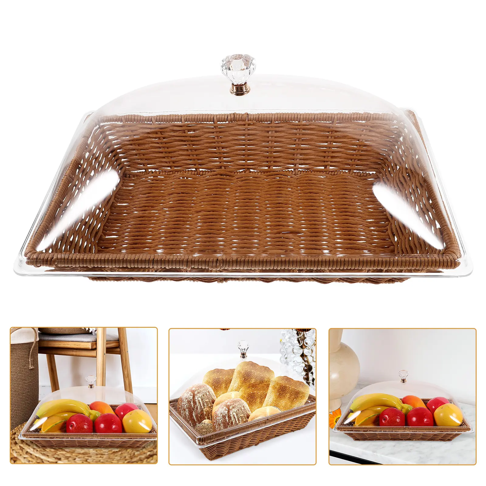 Food Fresh-keeping Basket Serving Bread Baskets for Table Artificial Imitation Rattan Tray Acrylic