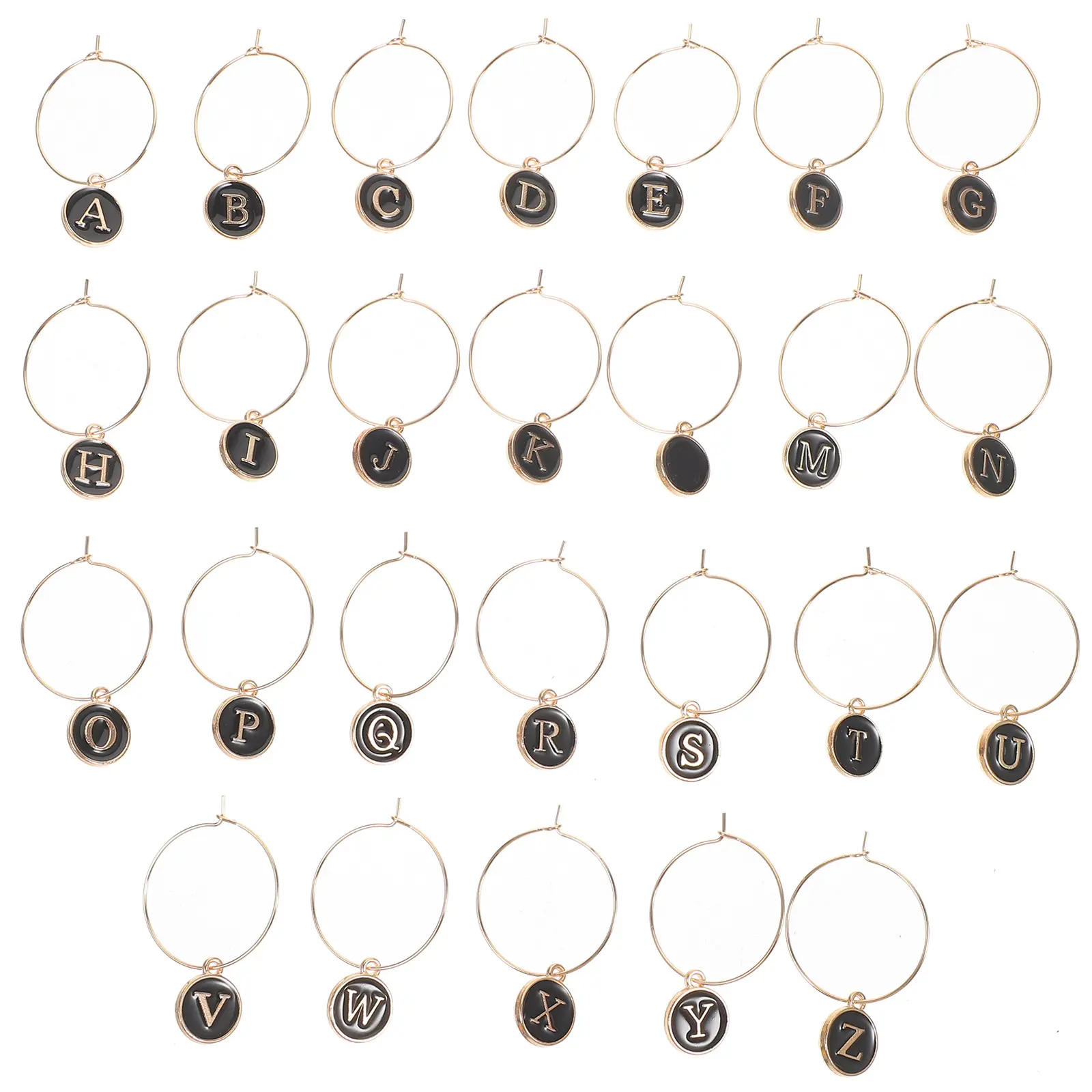 26pcs Goblet Labels Glass Markers Reusable Alloy Drink Charms Party Supplies Black