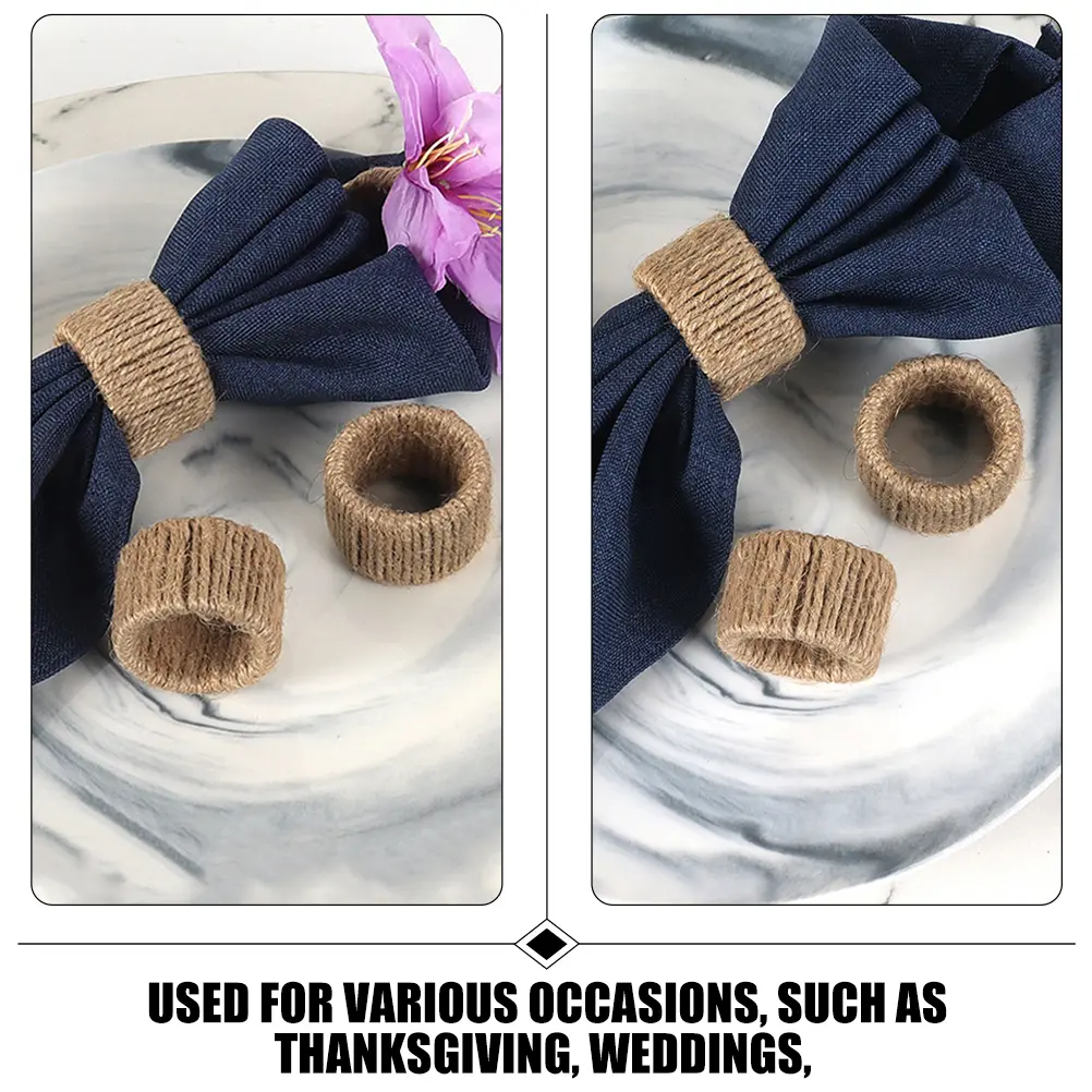 6 Pcs Napkin Rings Rustic Style Cloth Holders Rope Material Fall Theme Wedding Banquet Serviette Clasp Dining