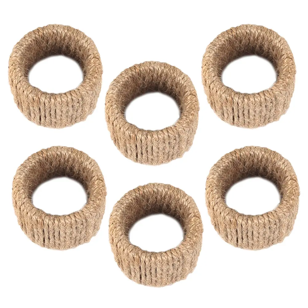 6 Pcs Napkin Rings Rustic Style Cloth Holders Rope Material Fall Theme Wedding Banquet Serviette Clasp Dining