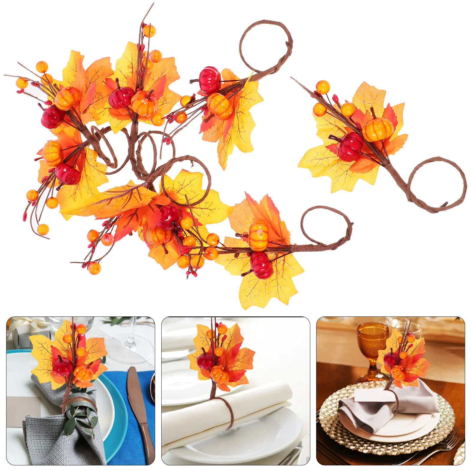 12pcs Metal Maple Leaf Napkin Rings Fall Decorative Dining Table Cloth Napkins Buckles Thanksgiving Party Accessories