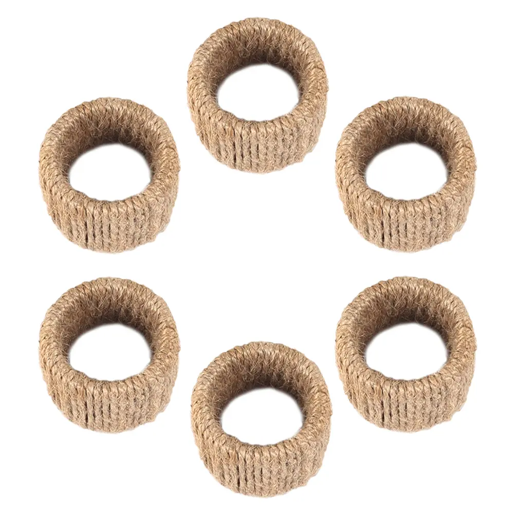 6 Pcs Napkin Rings Rustic Style Cloth Holders Rope Material Fall Theme Wedding Banquet Serviette Clasp Dining