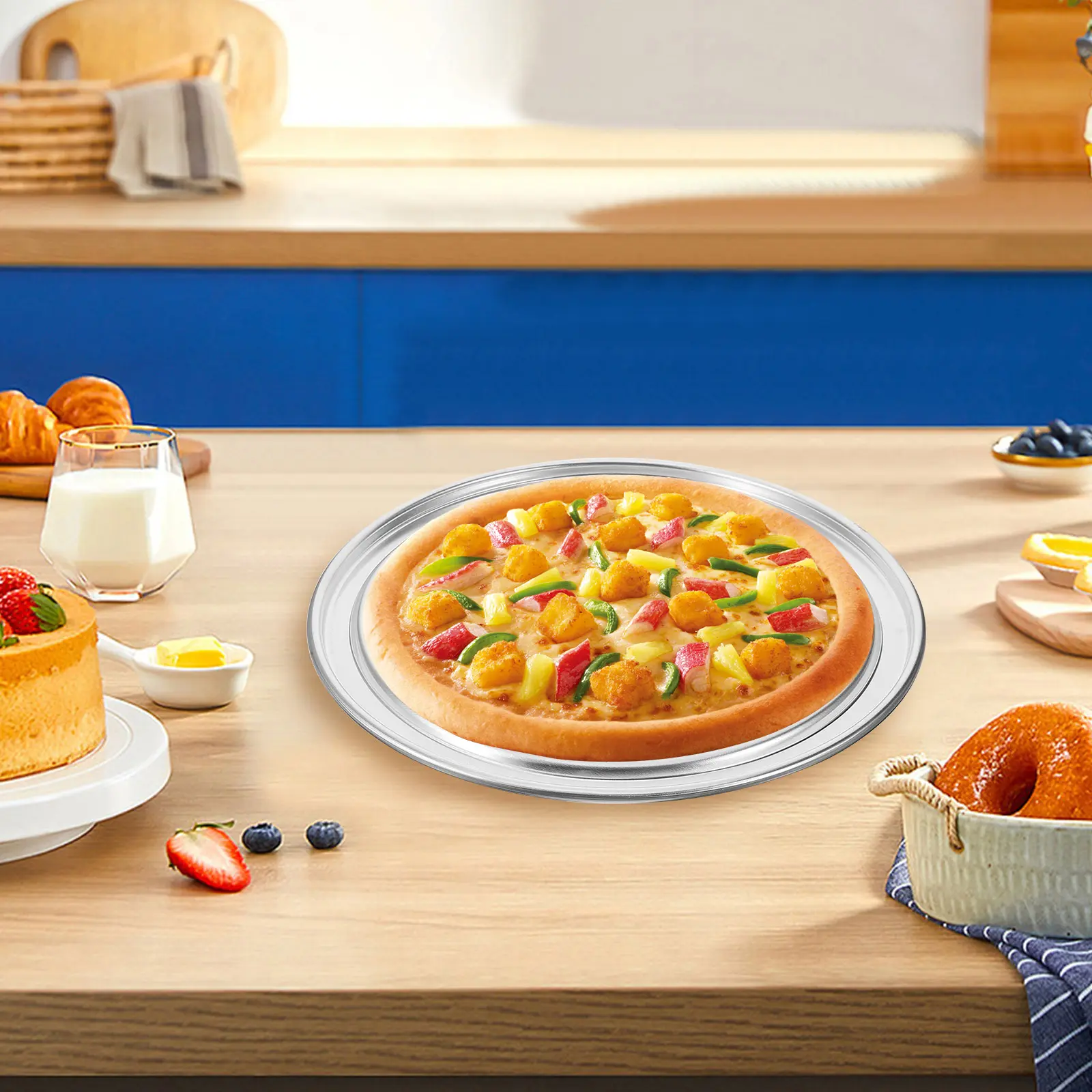 12 Inch Pizza Pan Lid Non stick Aluminum Alloy Baking Tray Cover for Oven Microwave Round Pans Accessories Metal Pie Trays