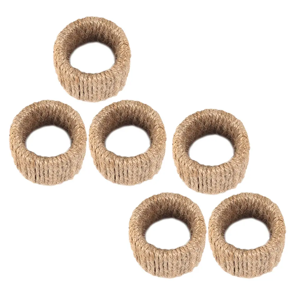 6 Pcs Napkin Rings Rustic Style Cloth Holders Rope Material Fall Theme Wedding Banquet Serviette Clasp Dining
