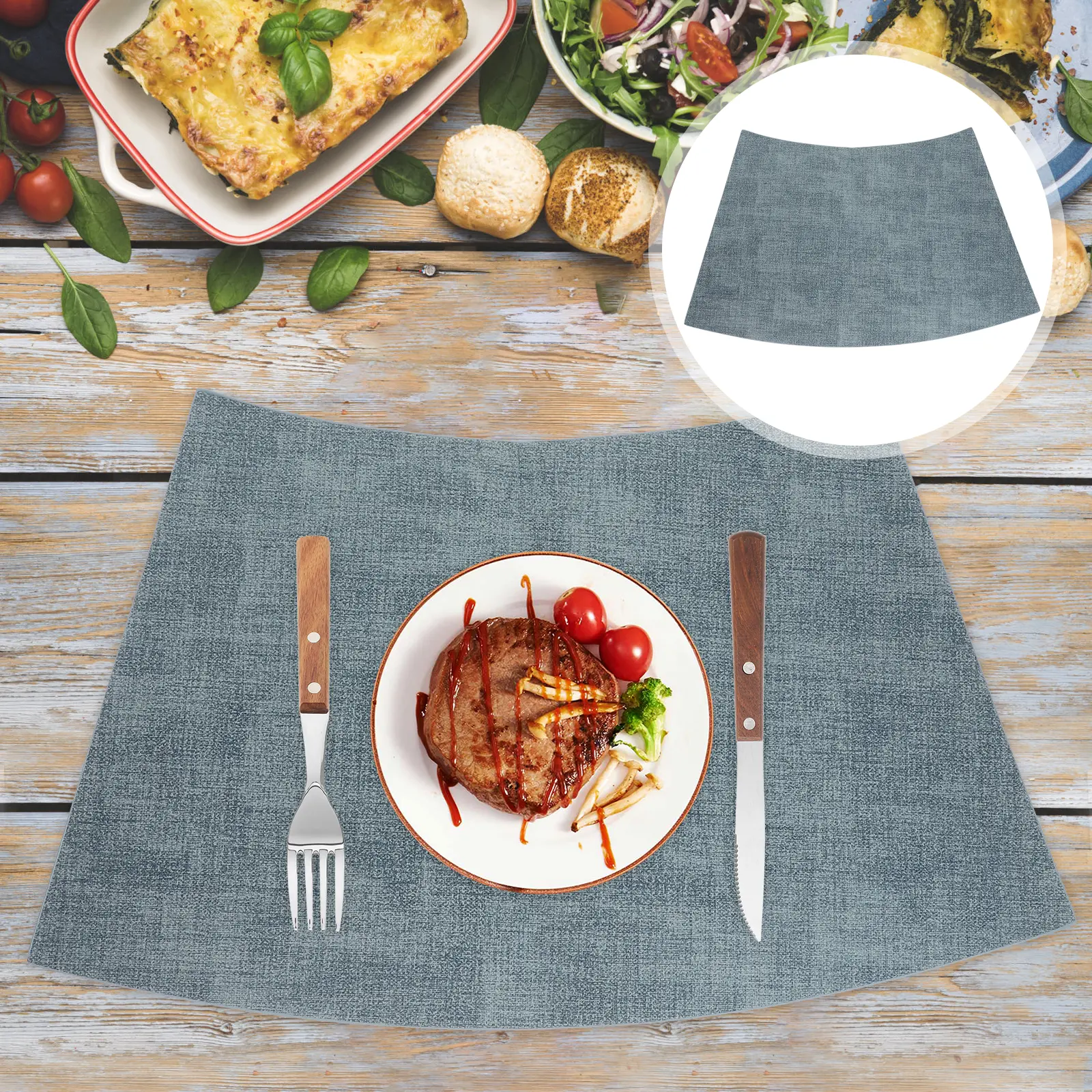 New Fan Shaped Placemat Double Sided Oil Proof Water Resistant Table Mats Gray Blue Simple Style Elegant Color Fit