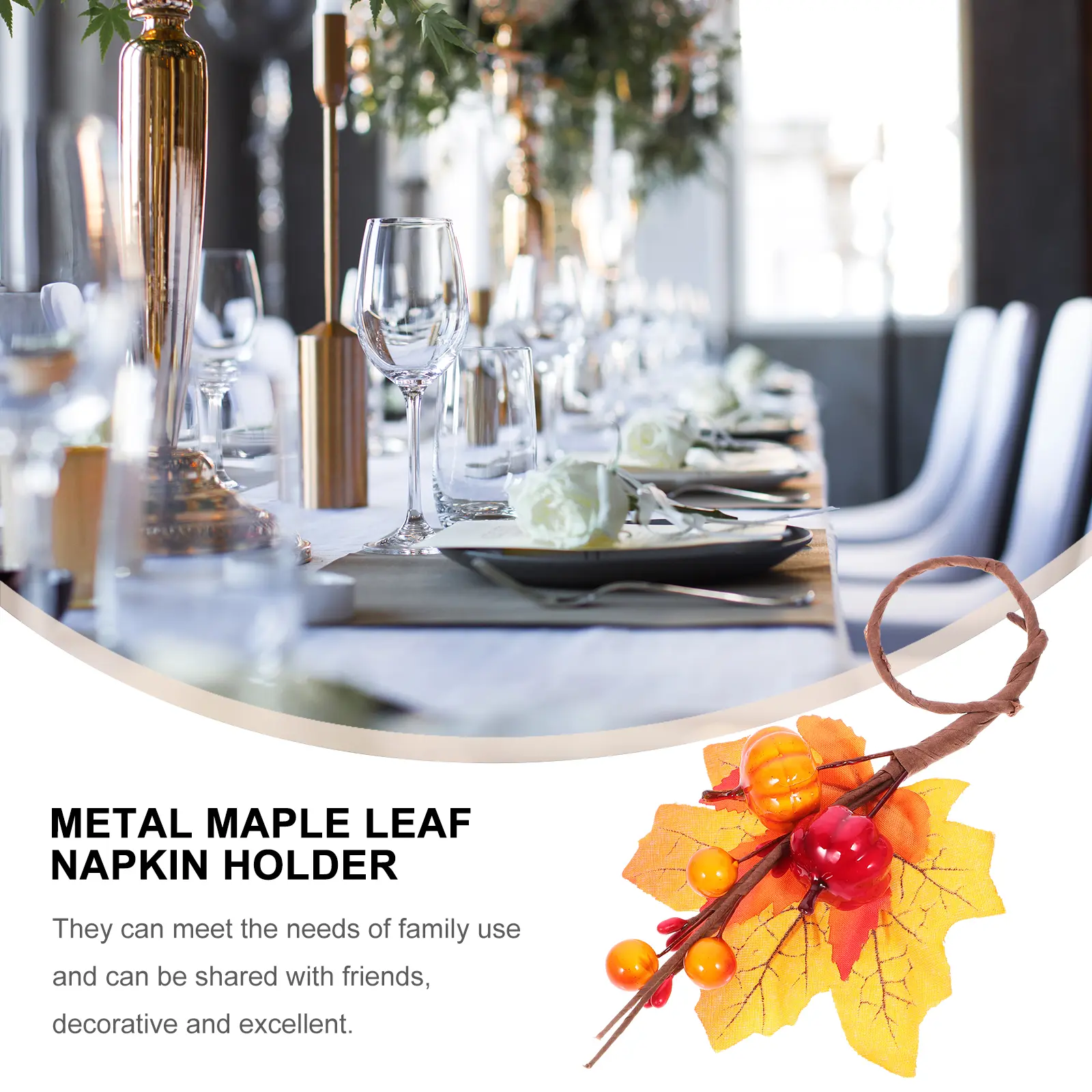 12pcs Metal Maple Leaf Napkin Rings Fall Decorative Dining Table Cloth Napkins Buckles Thanksgiving Party Accessories