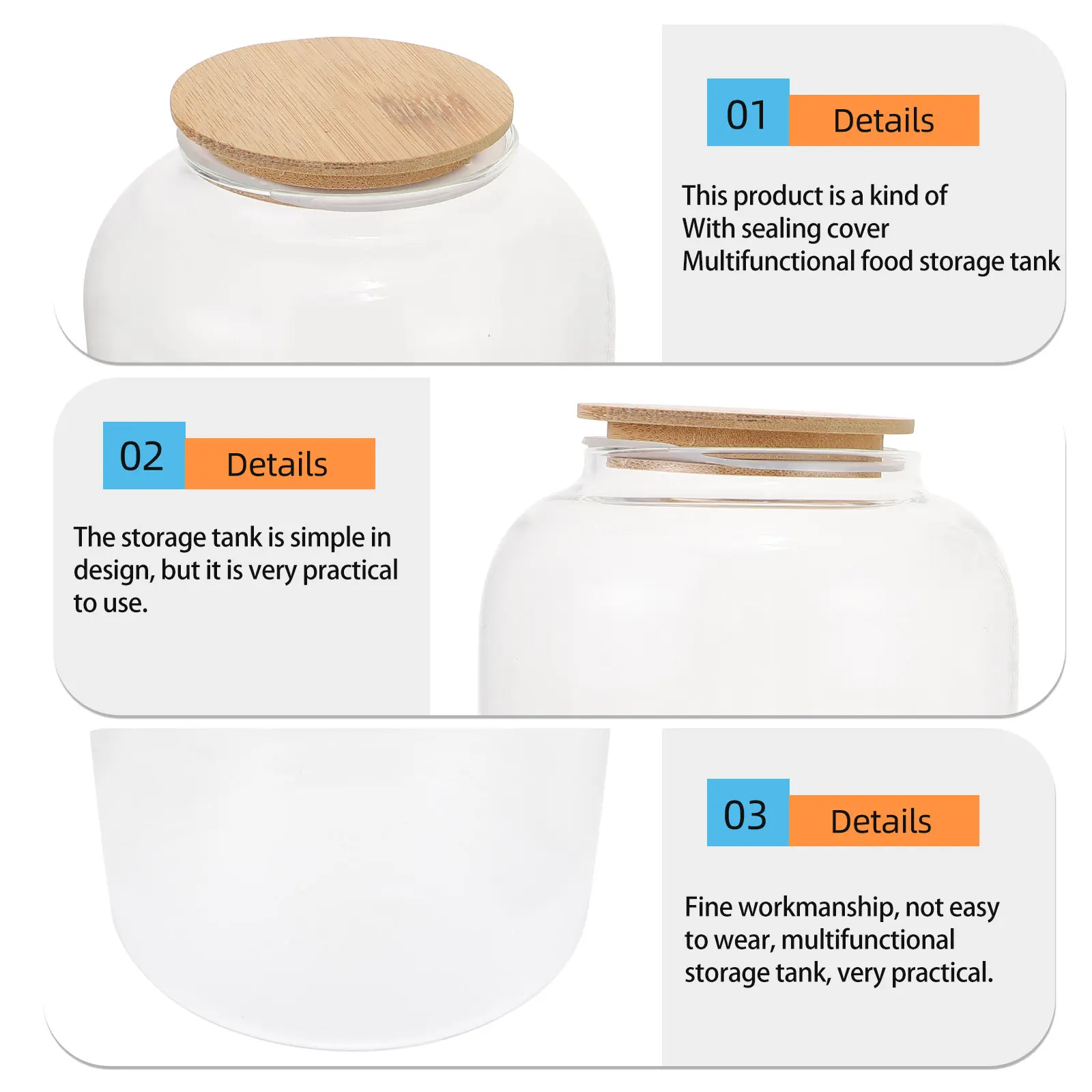 Glass Tea Storage Jar Sealed Canister Beans Pot H made Hammered Japanese Wood Lid Airtight Dustproof Moisture Proof