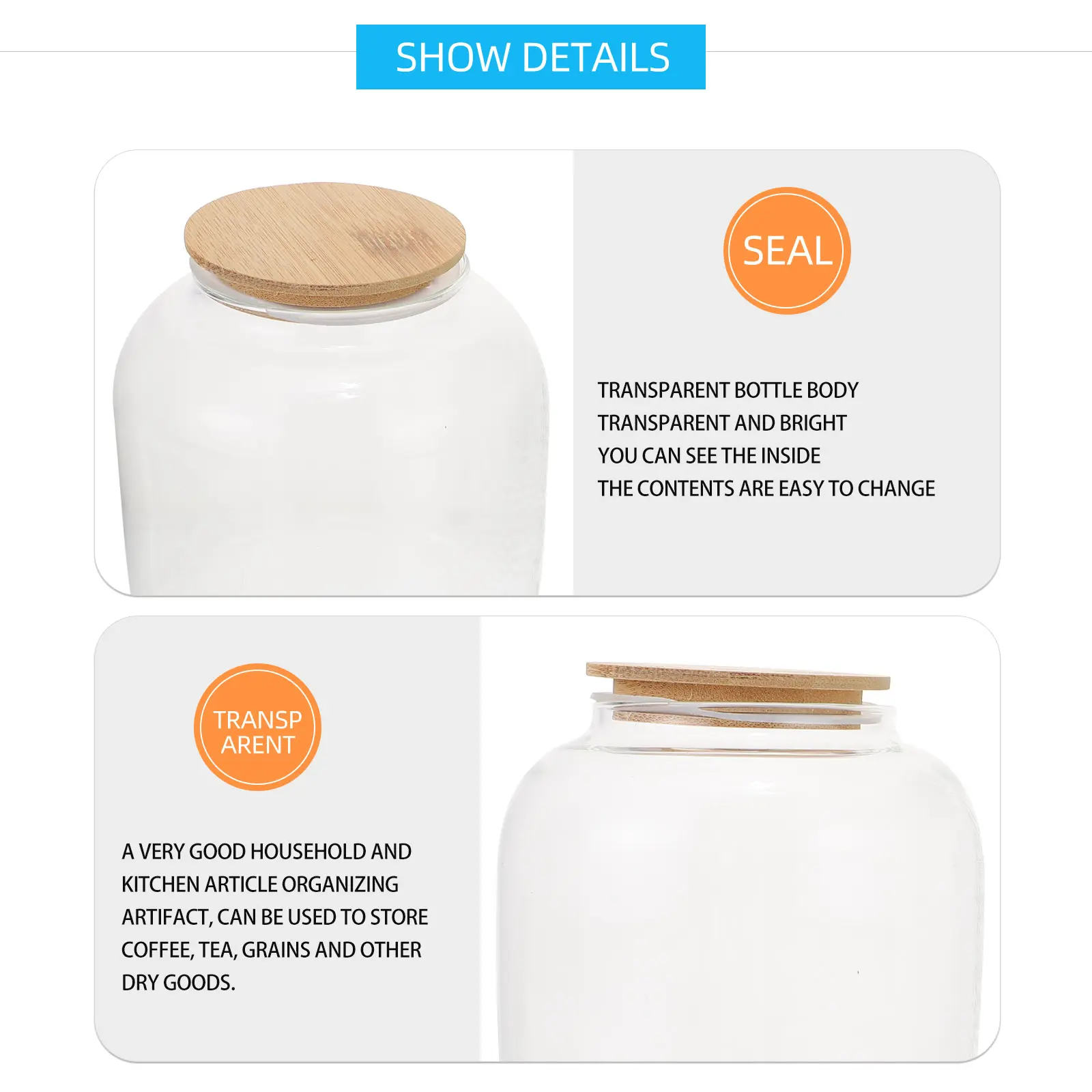 Glass Tea Storage Jar Sealed Canister Beans Pot H made Hammered Japanese Wood Lid Airtight Dustproof Moisture Proof