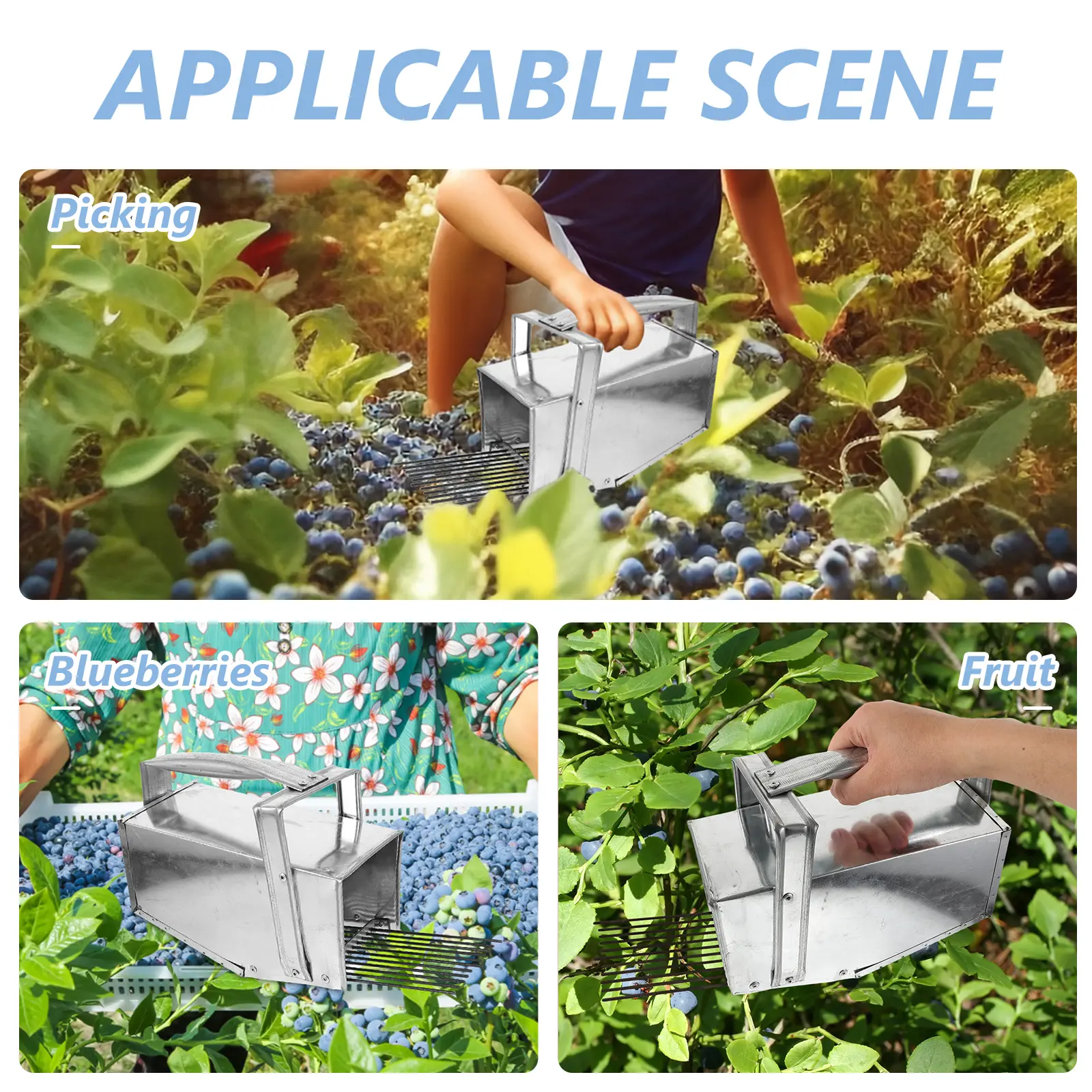 Blueberry Picker 1Pc Picking Basket Matte Metal Fruit Catcher Labor Saving Berry Scoop Tool Small Lightweight Portable