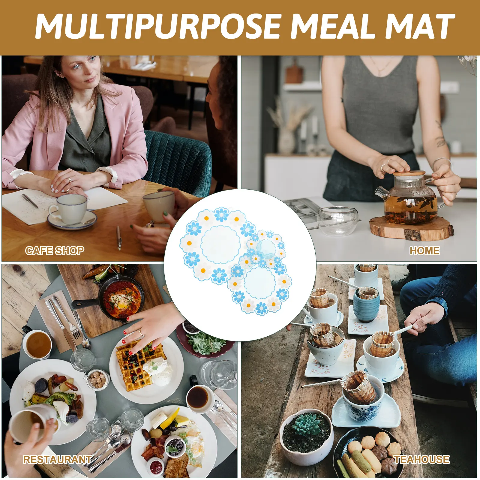 3 Pcs Blue Silicone Heat Insulation Pad Reusable Wok Mat Kitchen Hot Dish Protection Non-slip Household Tabletop Pot
