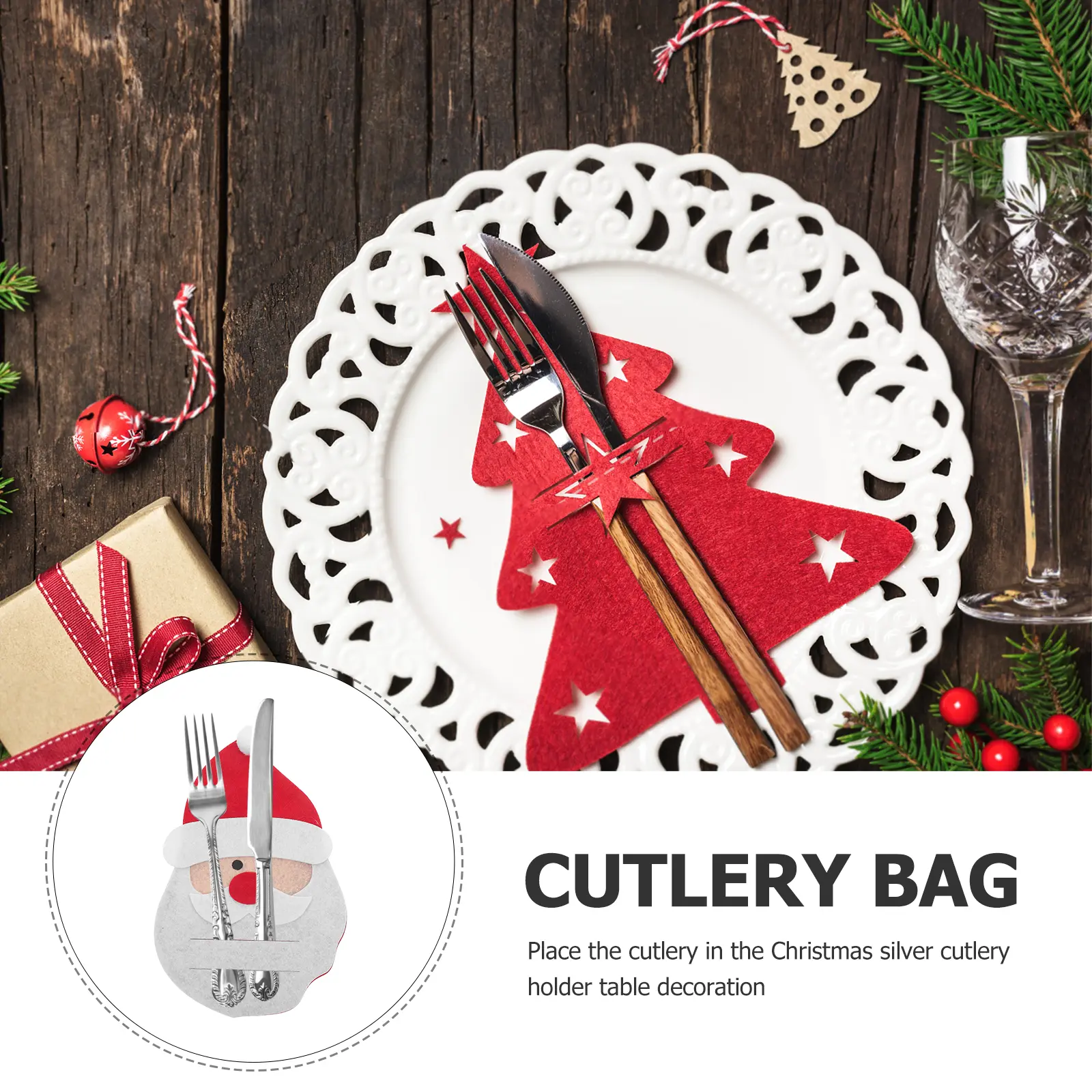 4 Pcs Cutlery Bag Silverware Sleeves Christmas Fork Tableware Utensil Holder Pouch Holders Red Party Travel