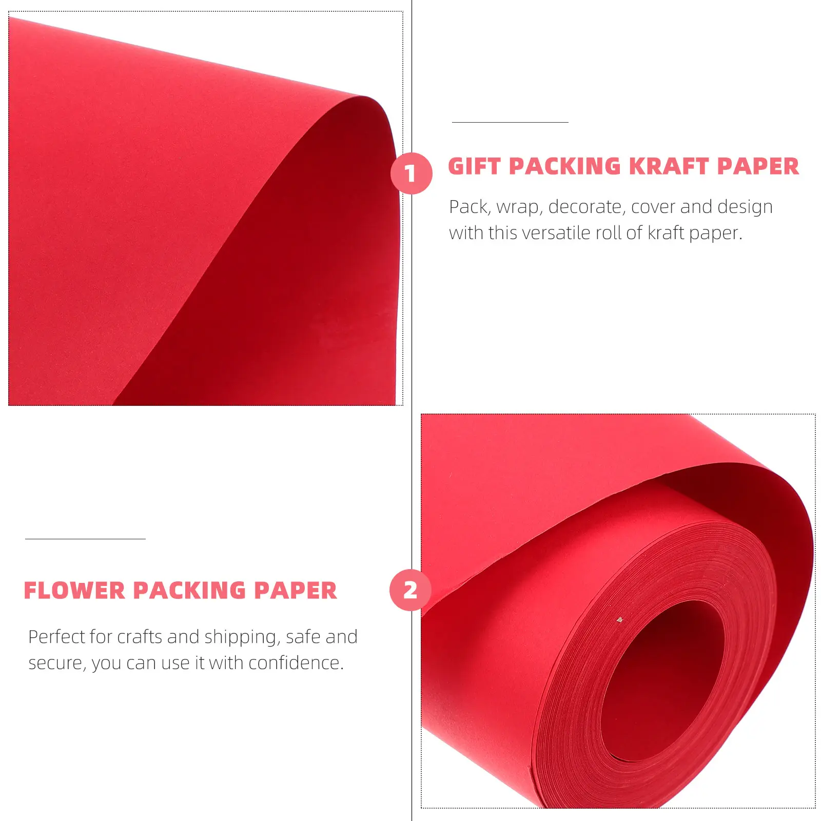 Red Kraft Roll Gift Decor Paper for Gift Wrapping Flower Packaging Decorative Paper Craft Supplies Safe Protector
