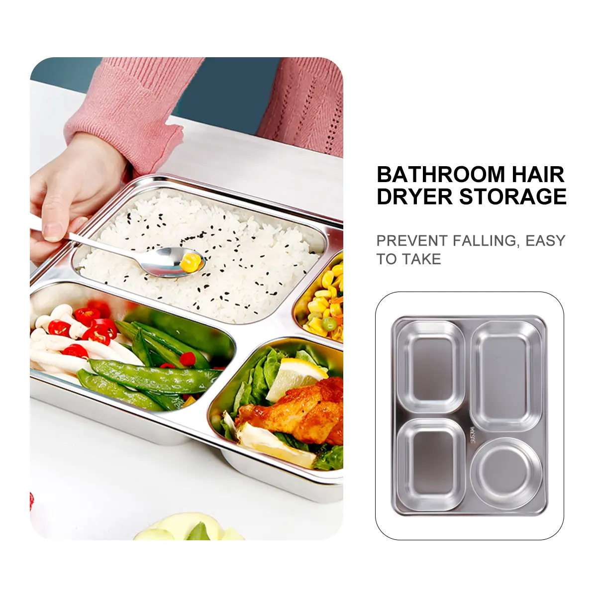Stainless Steel Fast Food Tray Odor Prevention Plate Home Fruit Dish Sub-grid Rust-resistant Thickened Tableware Snack Plate