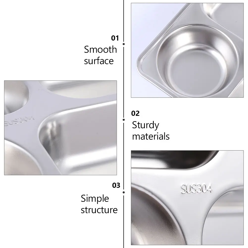 Stainless Steel Fast Food Tray Odor Prevention Plate Home Fruit Dish Sub-grid Rust-resistant Thickened Tableware Snack Plate