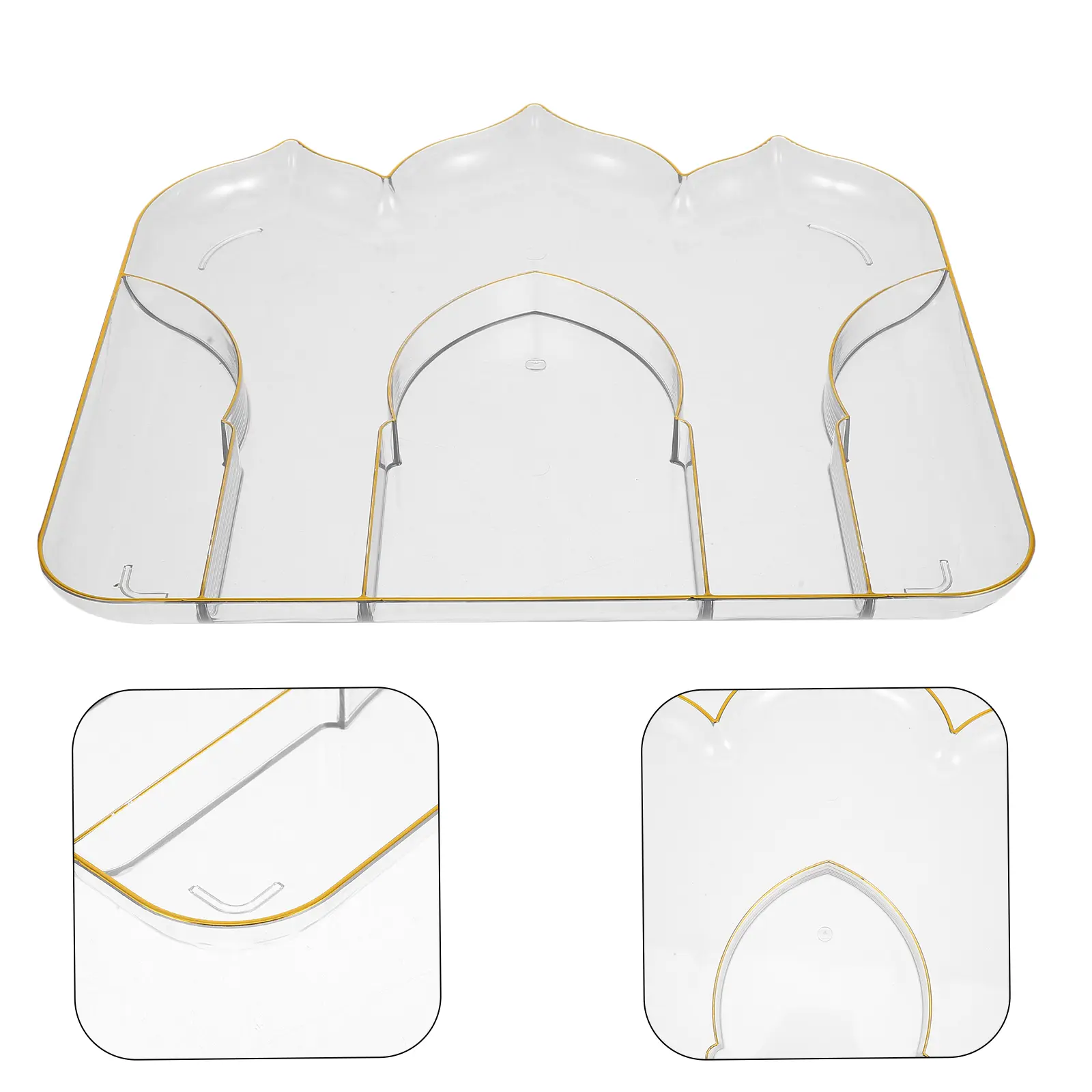 Fruit Dish Clear Plastic Plates Gold Trim Disposable Cake Dessert Party Ramadan Serving Tray Elegant Design Versatile