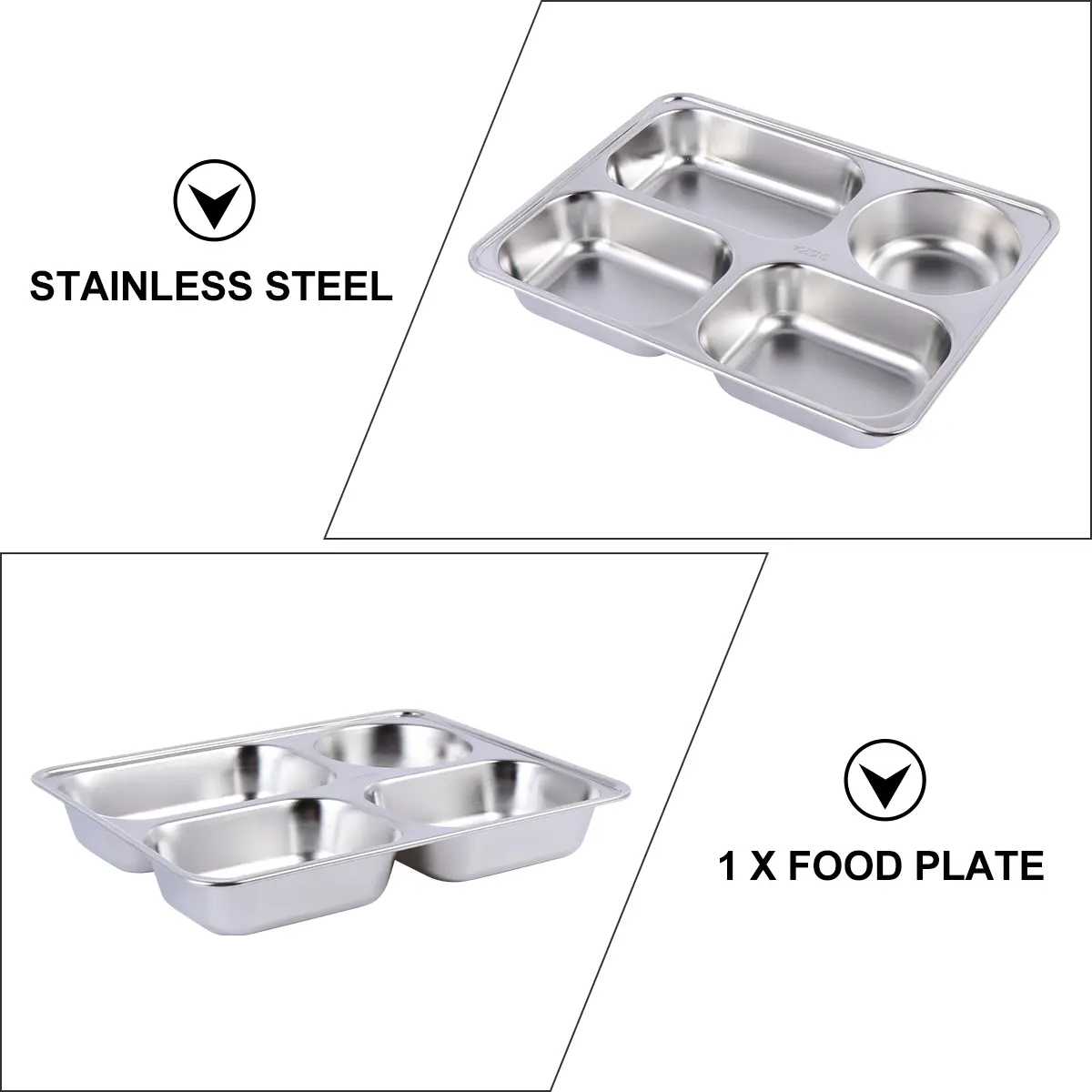 Stainless Steel Fast Food Tray Odor Prevention Plate Home Fruit Dish Sub-grid Rust-resistant Thickened Tableware Snack Plate