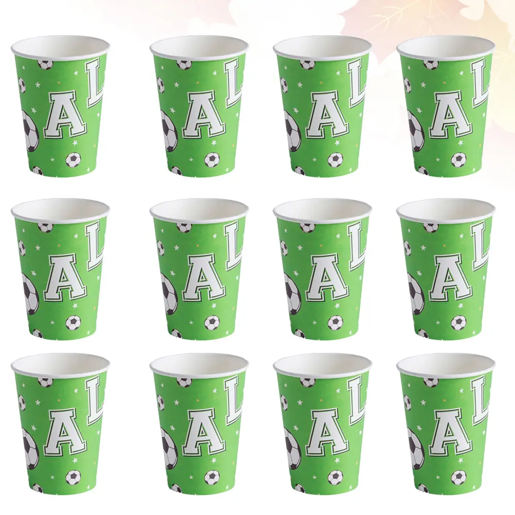 Football Competition Paper Cups Green Soccer Ball Design Safe Material Party Supplies Birthday Celebration Eco Friendly