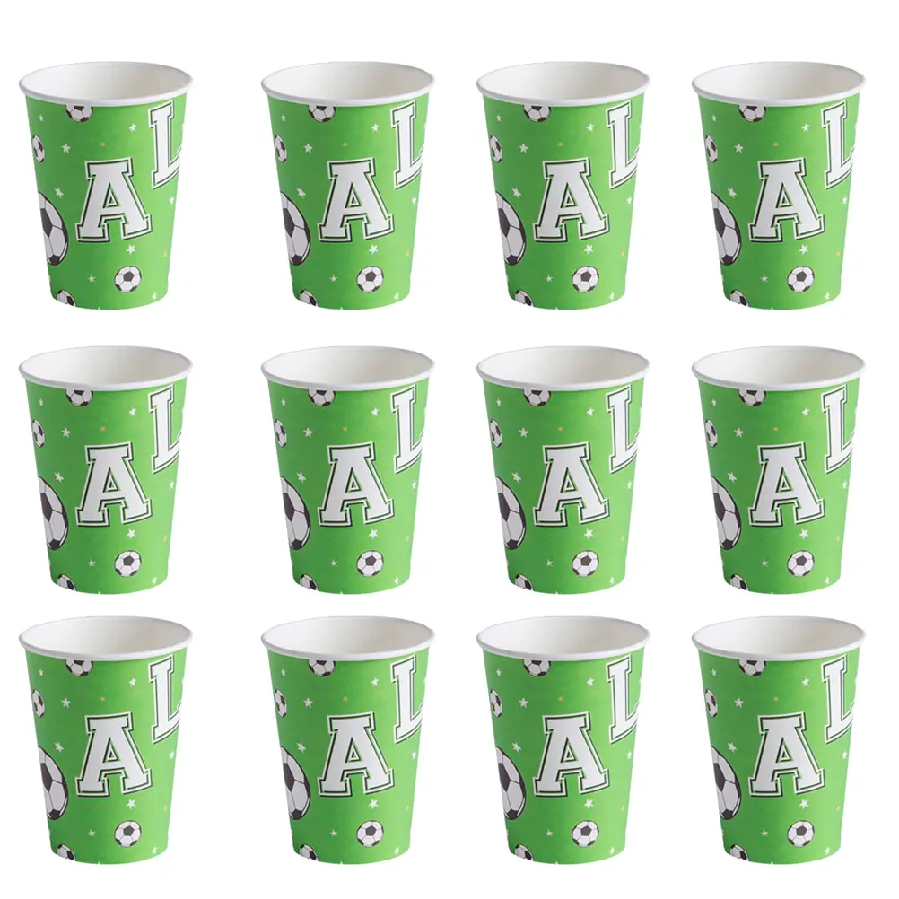 Football Competition Paper Cups Green Soccer Ball Design Safe Material Party Supplies Birthday Celebration Eco Friendly