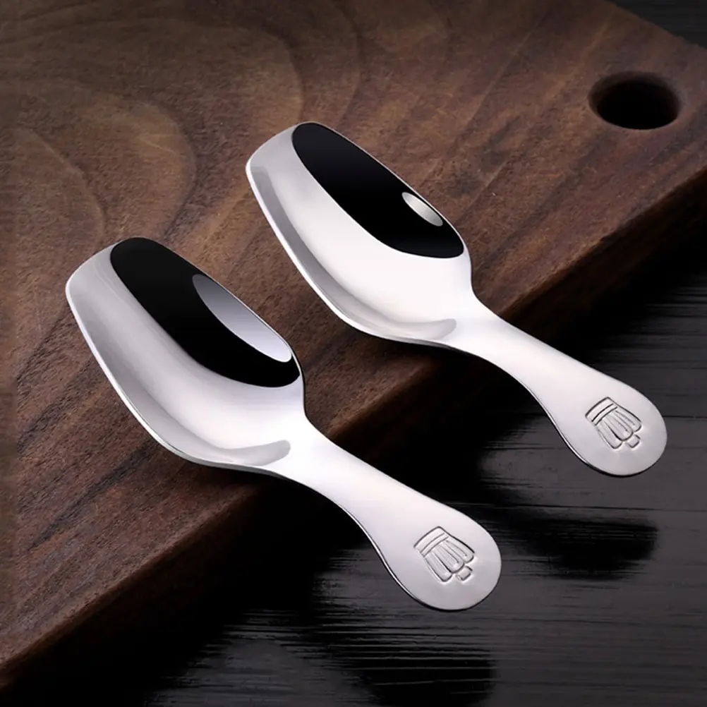 2 Pcs Stainless Steel Teaspoon Ice Cream Dessert Spoons Short Handle Scoop Gift