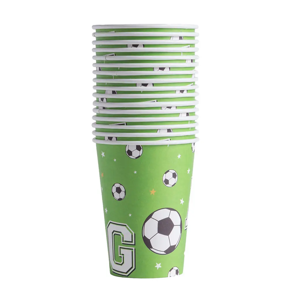 Football Competition Paper Cups Green Soccer Ball Design Safe Material Party Supplies Birthday Celebration Eco Friendly