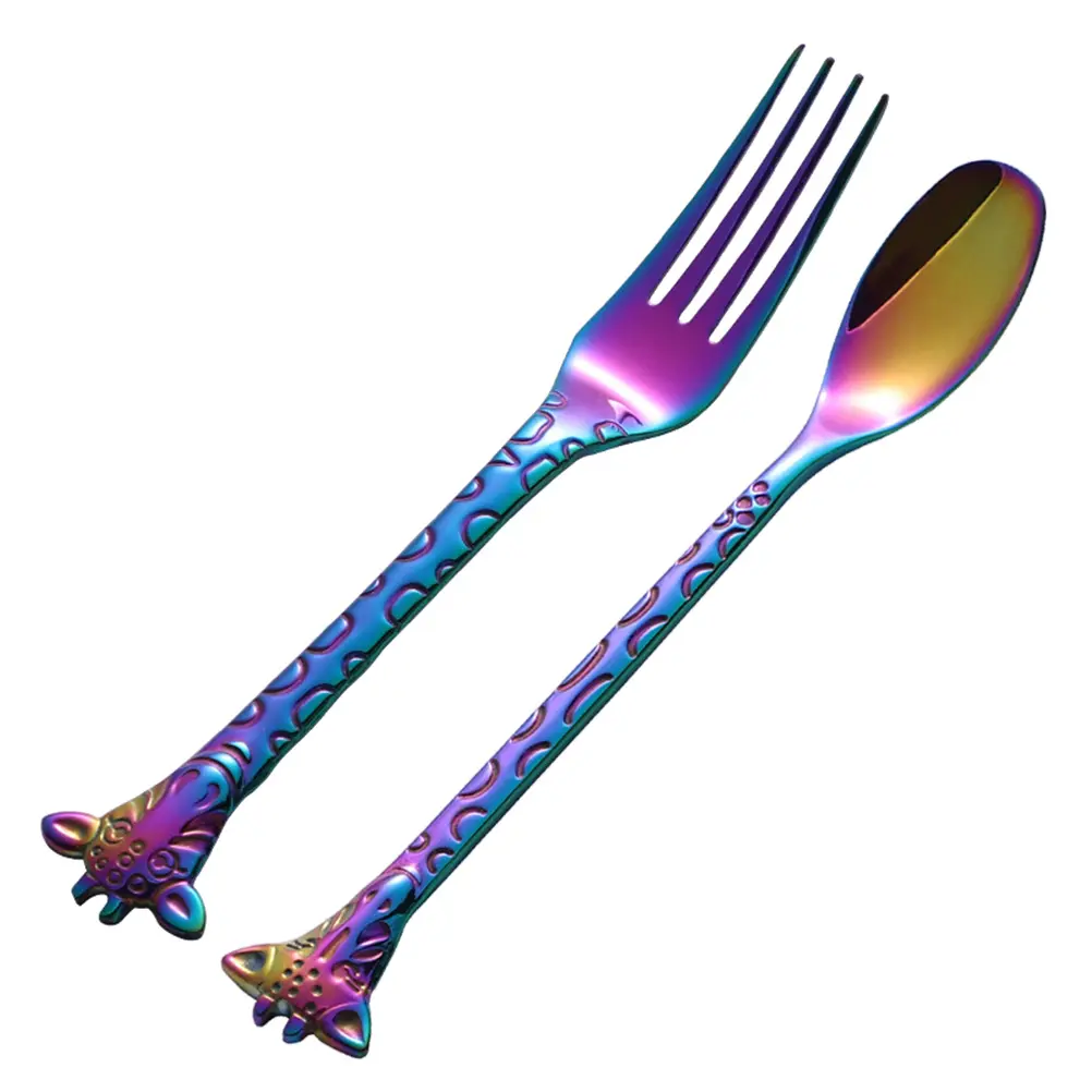 2Pcs Stainless Steel Spoon Fork Set Small Appetizer Jelly Coffee Stirring Mini Forks Spoons Teaspoons NonSlip H Gifts
