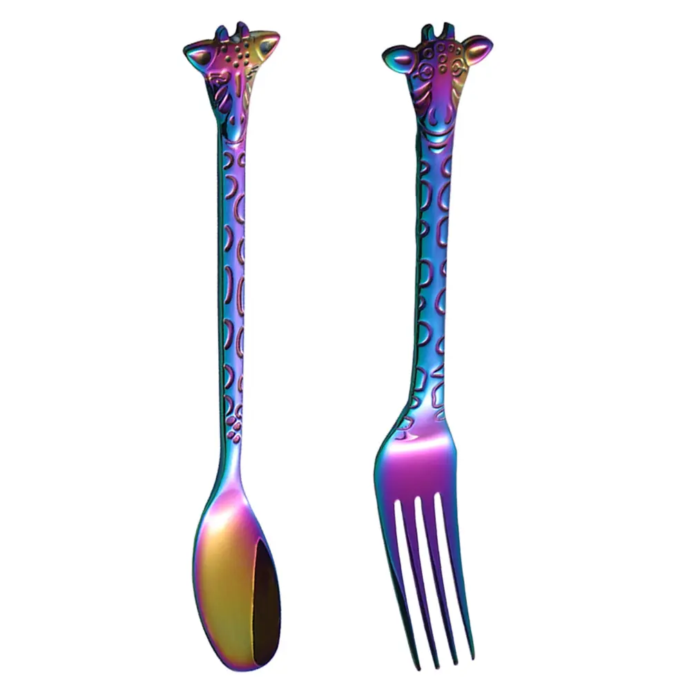 2Pcs Stainless Steel Spoon Fork Set Small Appetizer Jelly Coffee Stirring Mini Forks Spoons Teaspoons NonSlip H Gifts