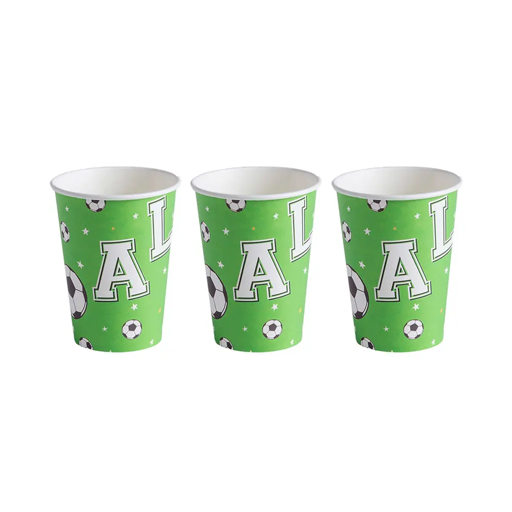 Football Competition Paper Cups Green Soccer Ball Design Safe Material Party Supplies Birthday Celebration Eco Friendly