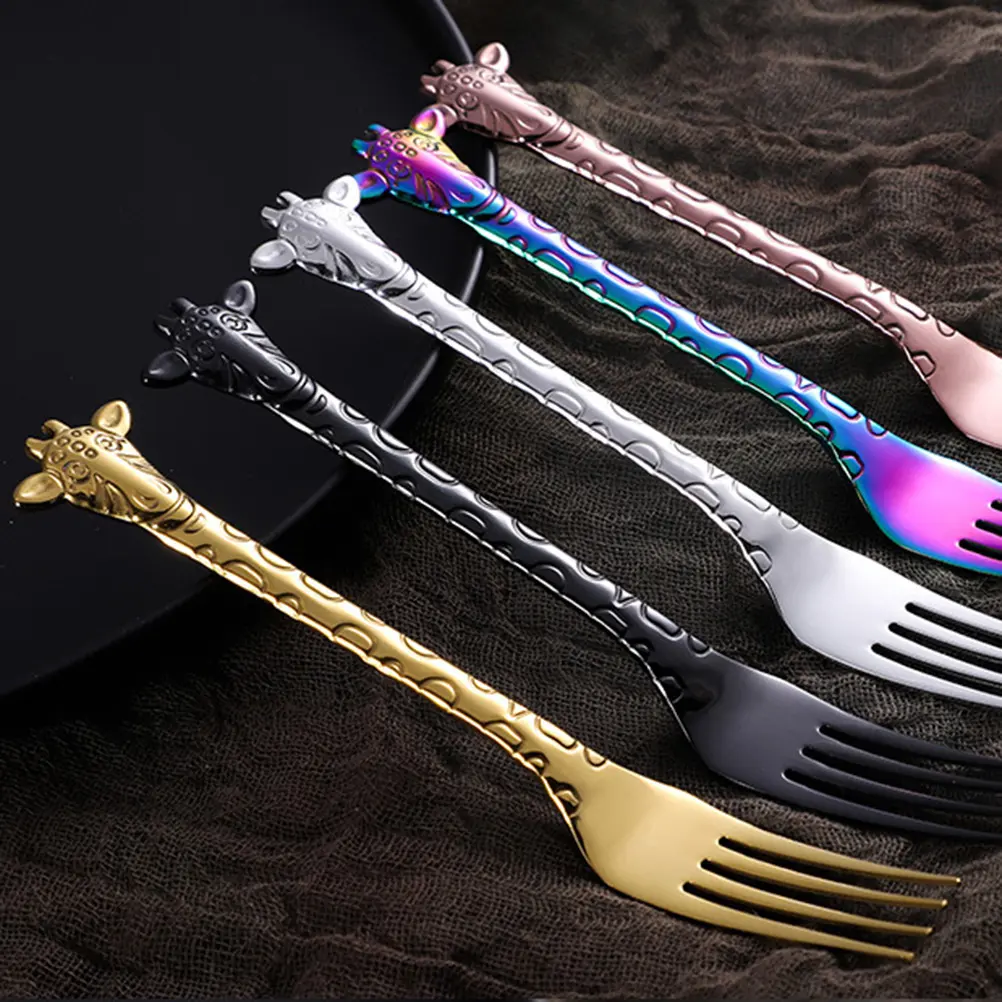 2Pcs Stainless Steel Spoon Fork Set Small Appetizer Jelly Coffee Stirring Mini Forks Spoons Teaspoons NonSlip H Gifts